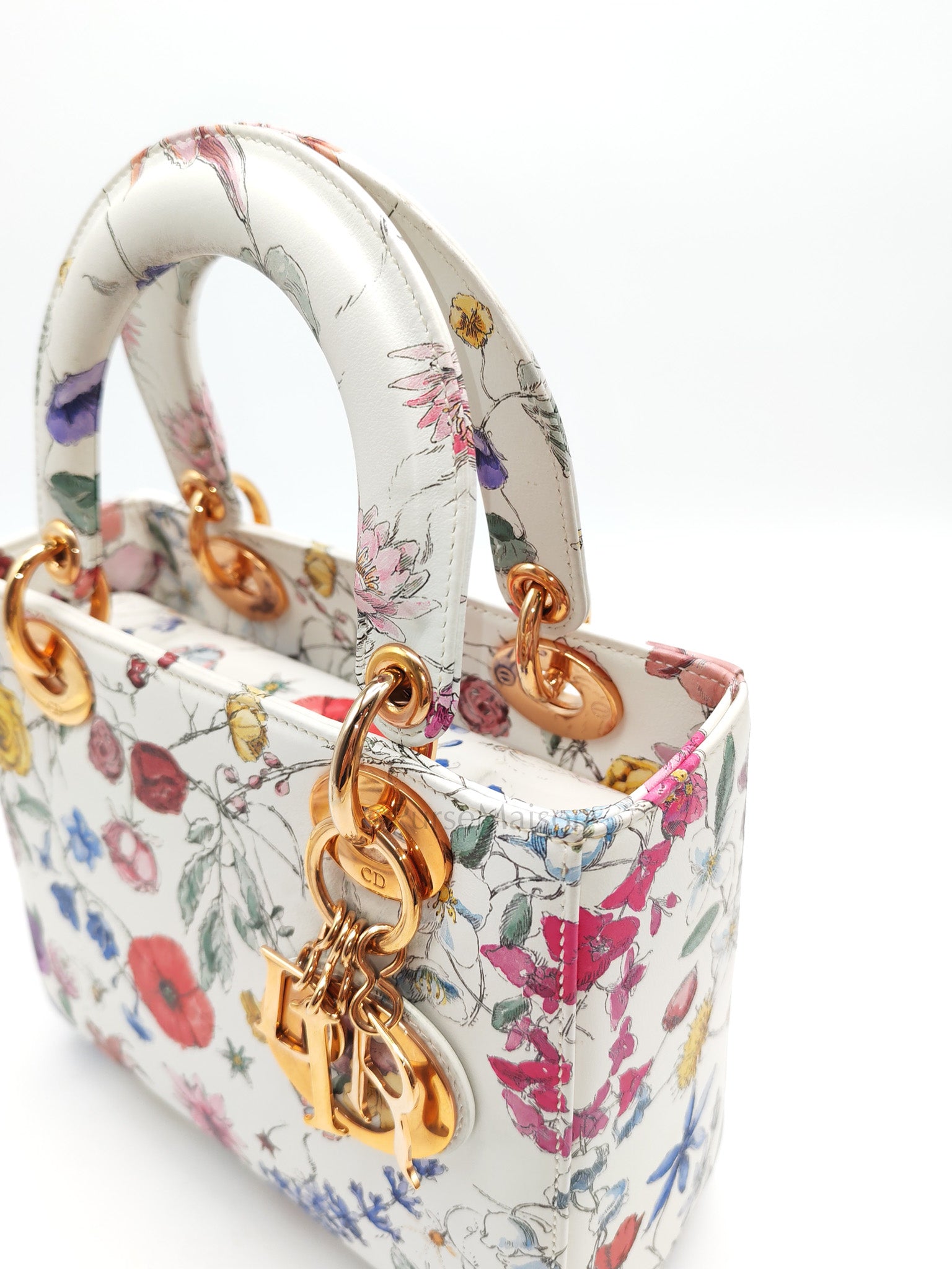 My ABCDior Lady Dior Small in White Florigelio Multicolor Calfskin Printed Rose Gold Hardware | Purse Maison Luxury Bags Shop