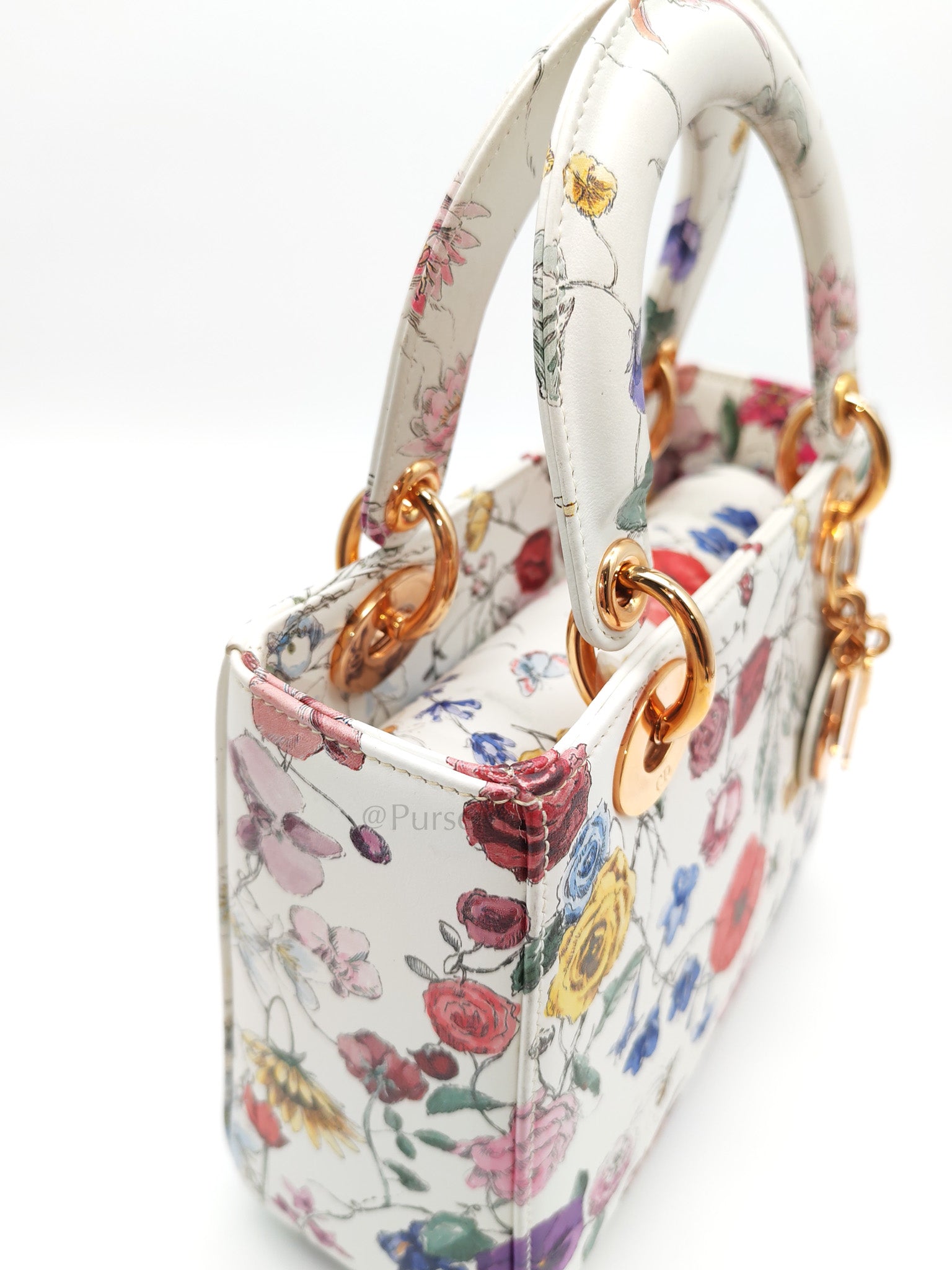 My ABCDior Lady Dior Small in White Florigelio Multicolor Calfskin Printed Rose Gold Hardware | Purse Maison Luxury Bags Shop