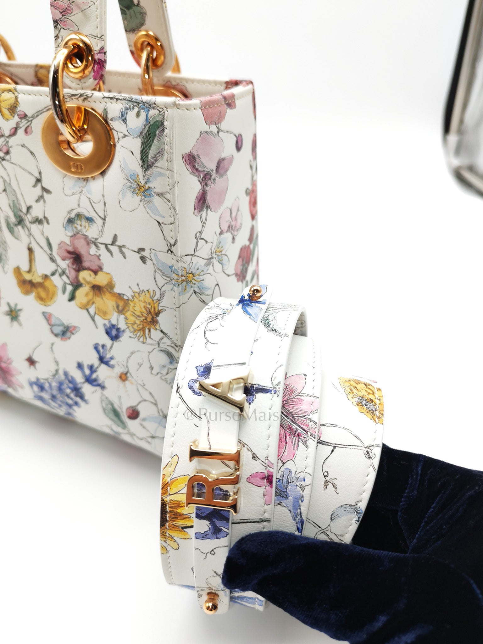My ABCDior Lady Dior Small in White Florigelio Multicolor Calfskin Printed Rose Gold Hardware | Purse Maison Luxury Bags Shop