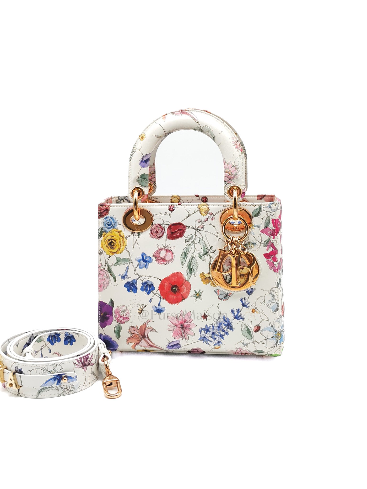 My ABCDior Lady Dior Small in White Florigelio Multicolor Calfskin Printed Rose Gold Hardware | Purse Maison Luxury Bags Shop
