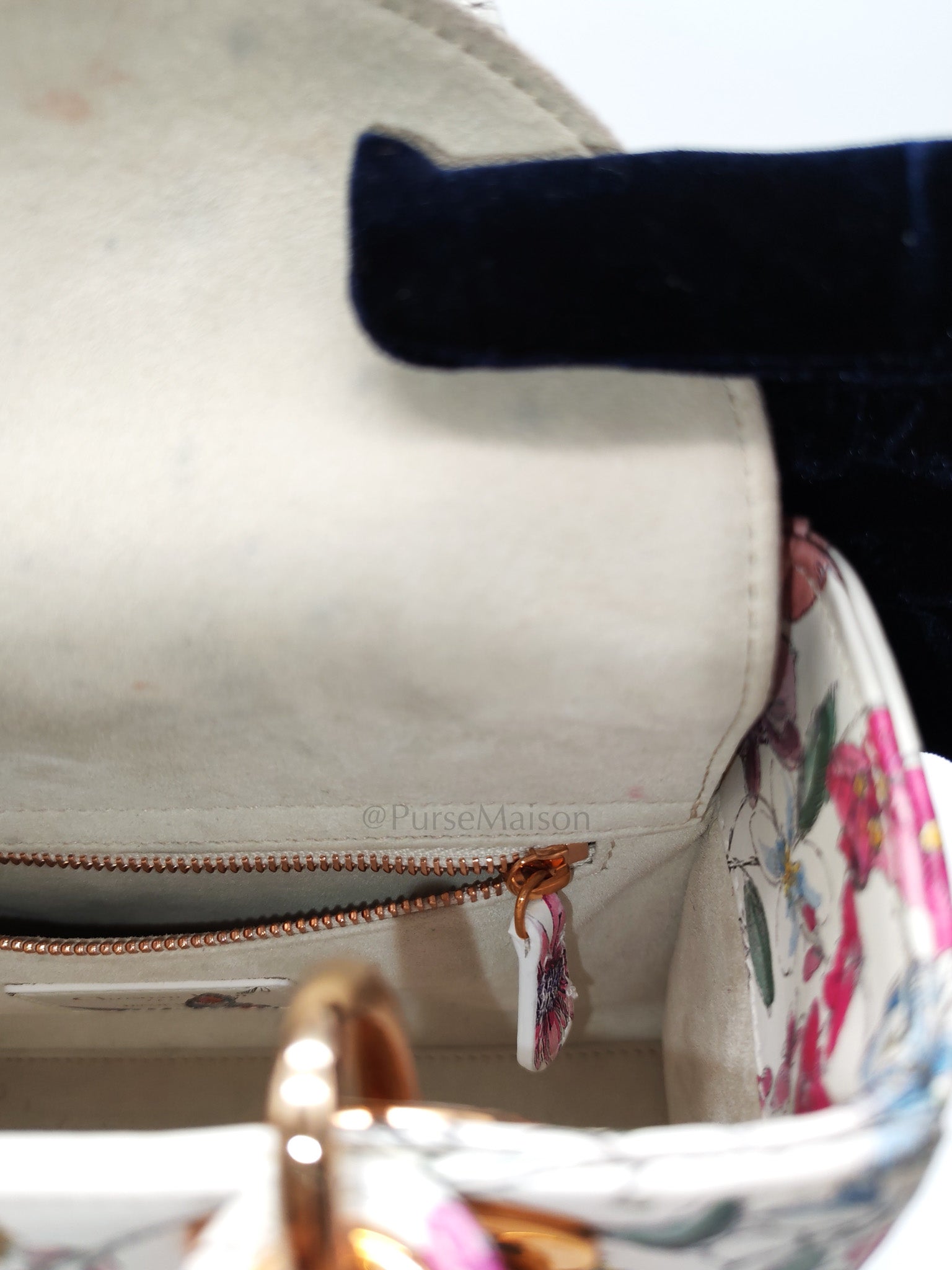 My ABCDior Lady Dior Small in White Florigelio Multicolor Calfskin Printed Rose Gold Hardware | Purse Maison Luxury Bags Shop