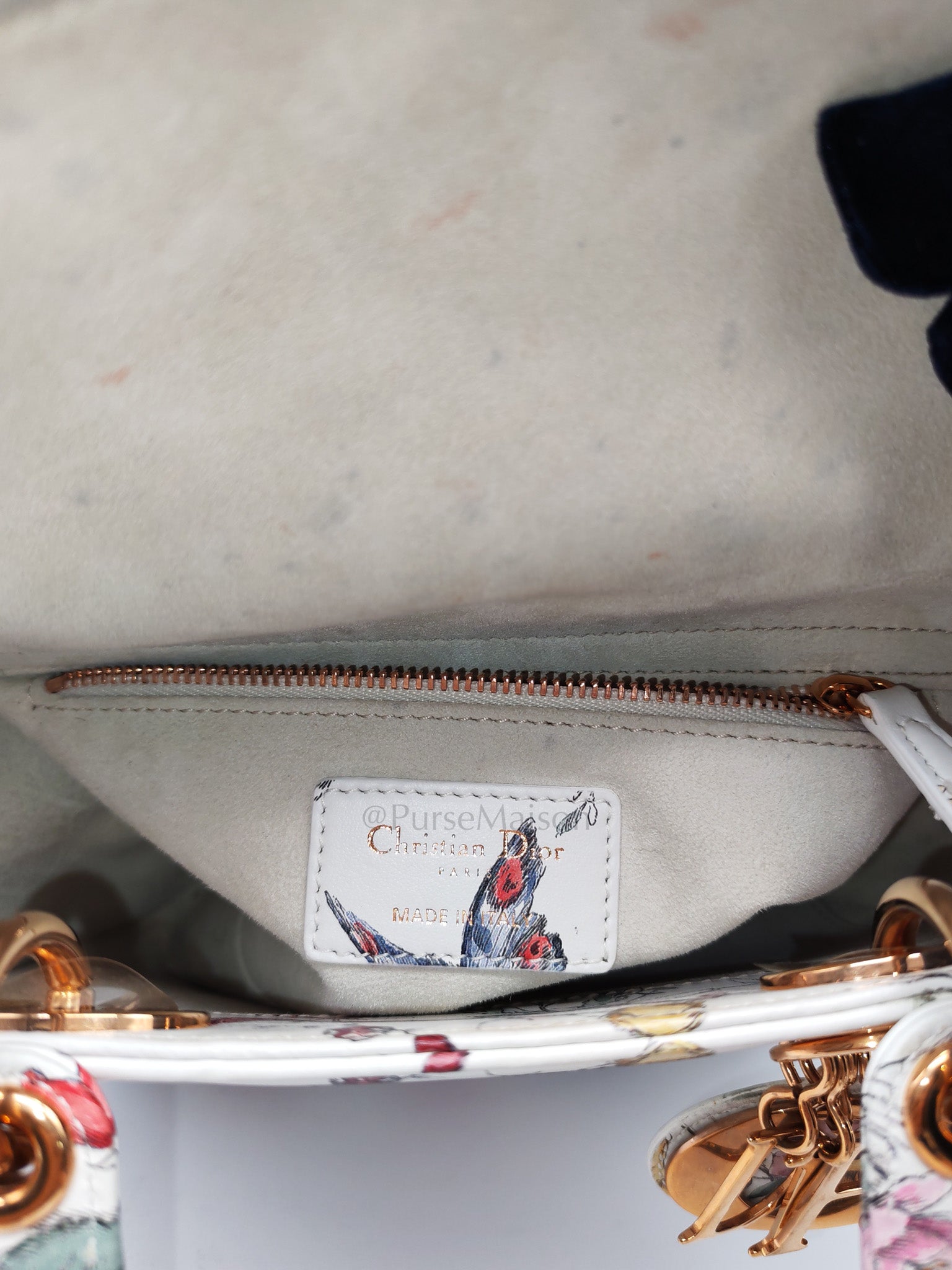 My ABCDior Lady Dior Small in White Florigelio Multicolor Calfskin Printed Rose Gold Hardware | Purse Maison Luxury Bags Shop