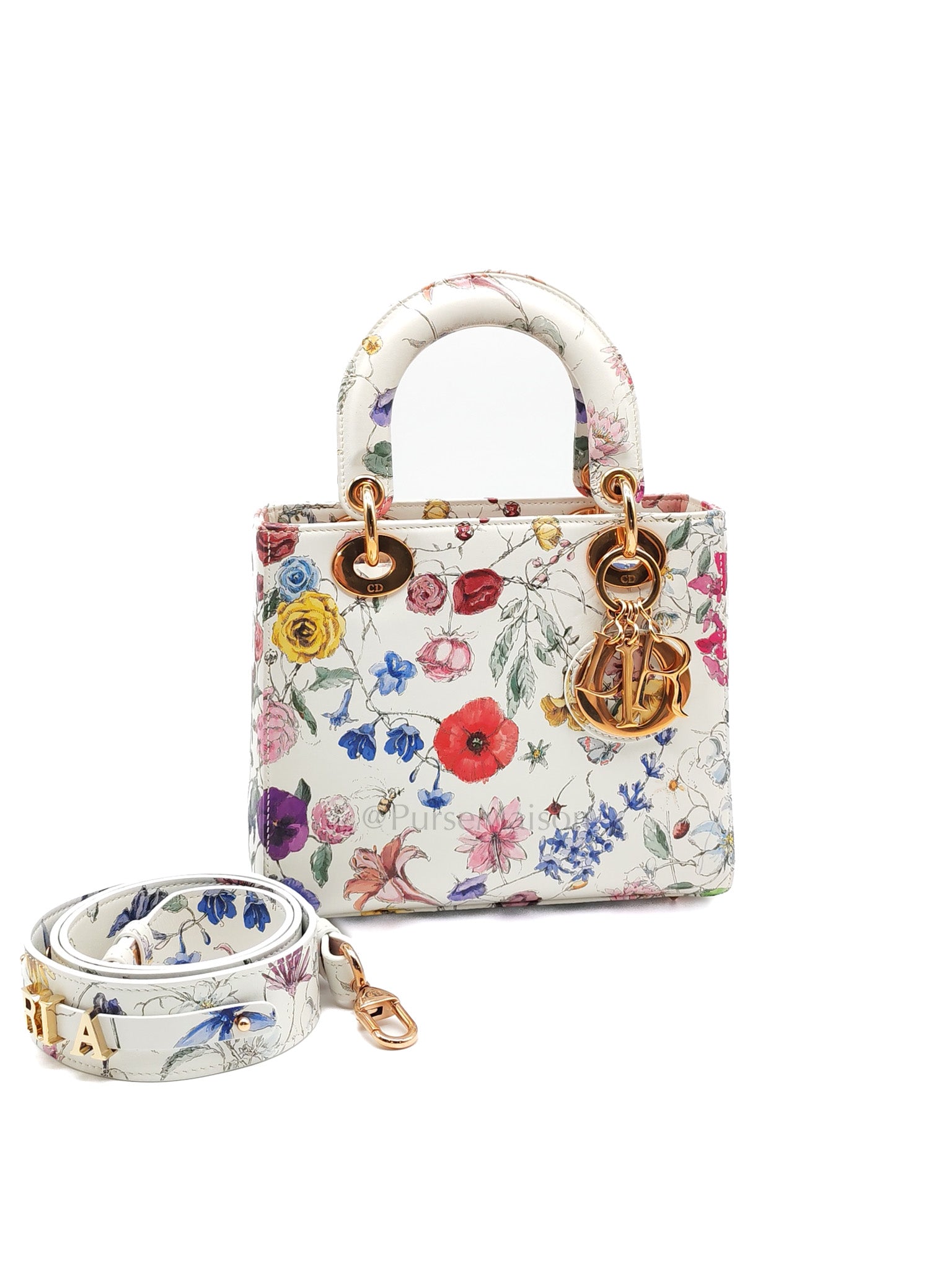 My ABCDior Lady Dior Small in White Florigelio Multicolor Calfskin Printed Rose Gold Hardware | Purse Maison Luxury Bags Shop