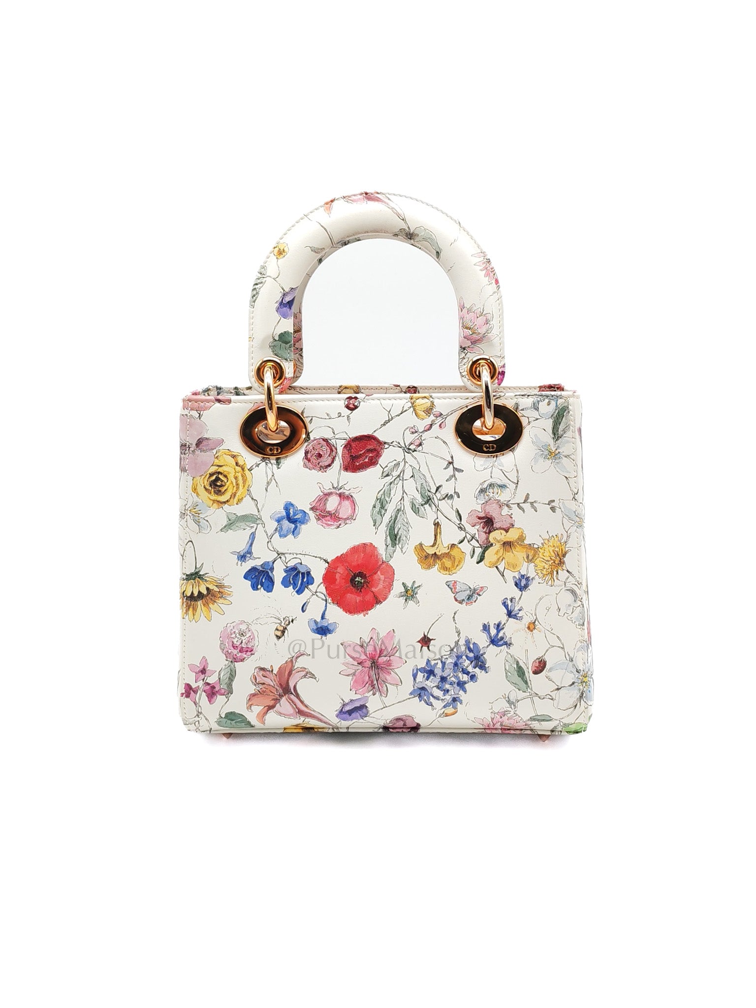 My ABCDior Lady Dior Small in White Florigelio Multicolor Calfskin Printed Rose Gold Hardware | Purse Maison Luxury Bags Shop