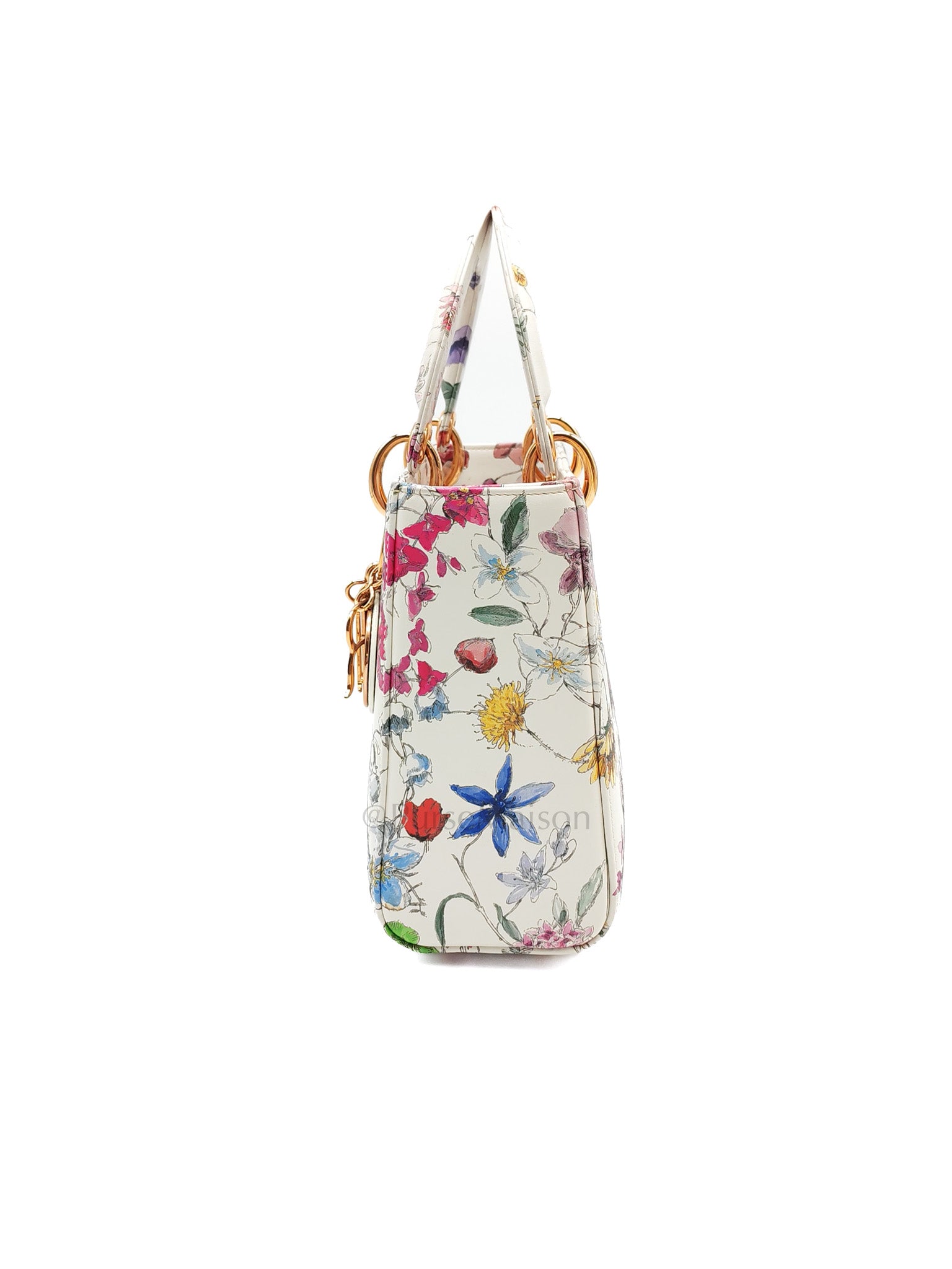 My ABCDior Lady Dior Small in White Florigelio Multicolor Calfskin Printed Rose Gold Hardware | Purse Maison Luxury Bags Shop
