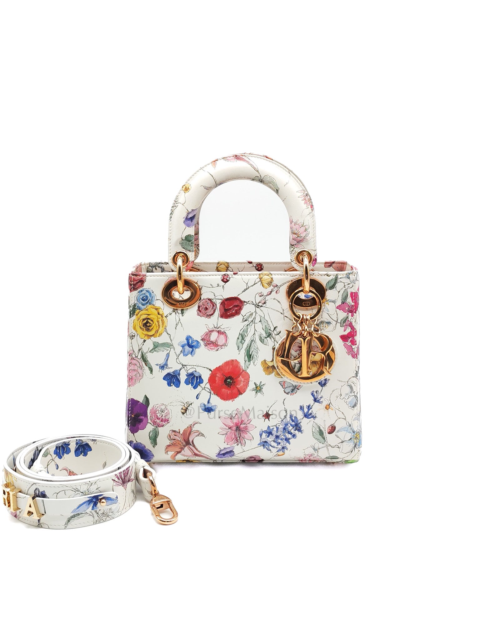 My ABCDior Lady Dior Small in White Florigelio Multicolor Calfskin Printed Rose Gold Hardware | Purse Maison Luxury Bags Shop
