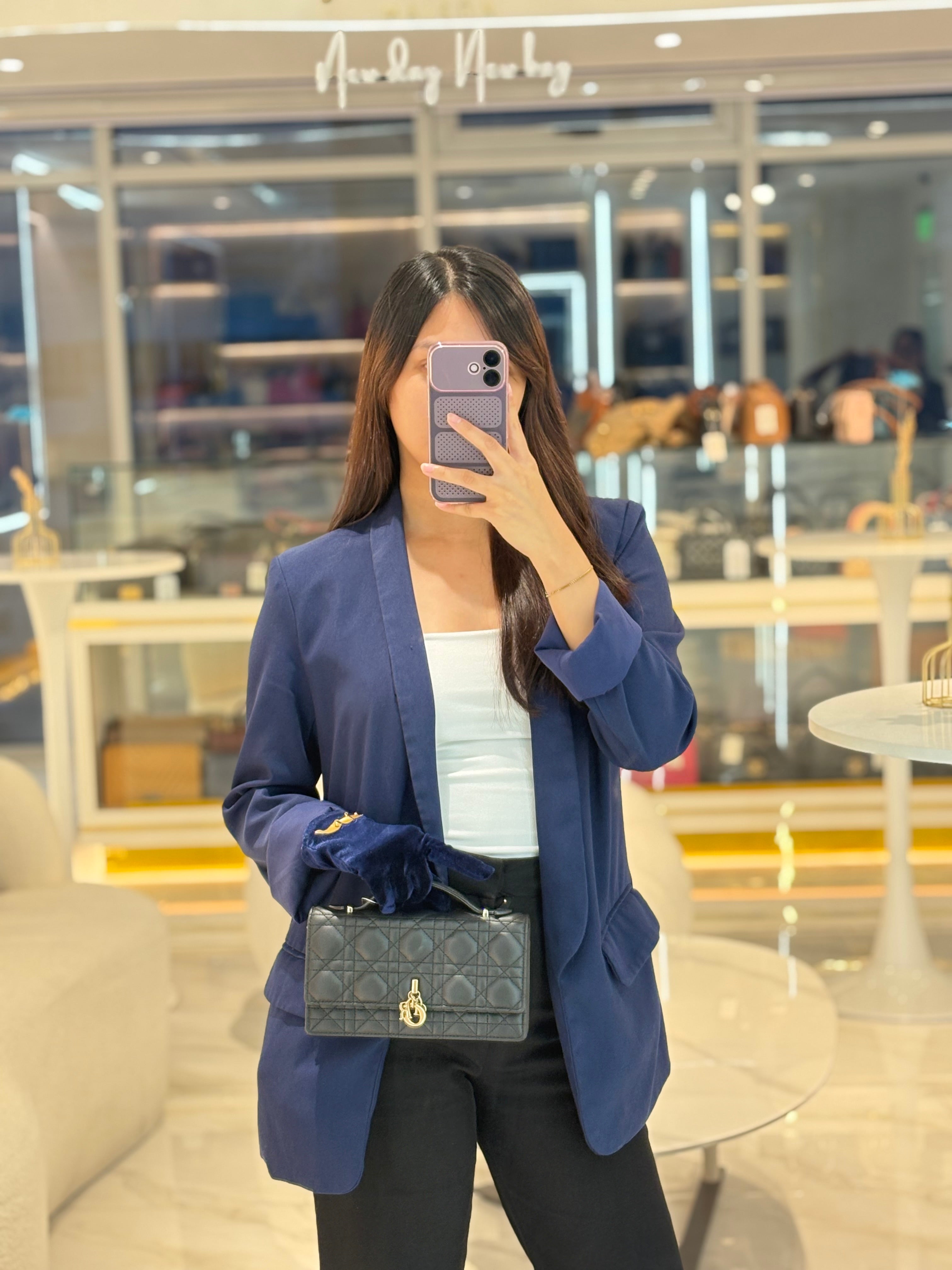 My Dior Mini Top Handle Chain Strap Bag in Black Cannage Lambskin Leather Light Gold Hardware | Purse Maison Luxury Bags Shop