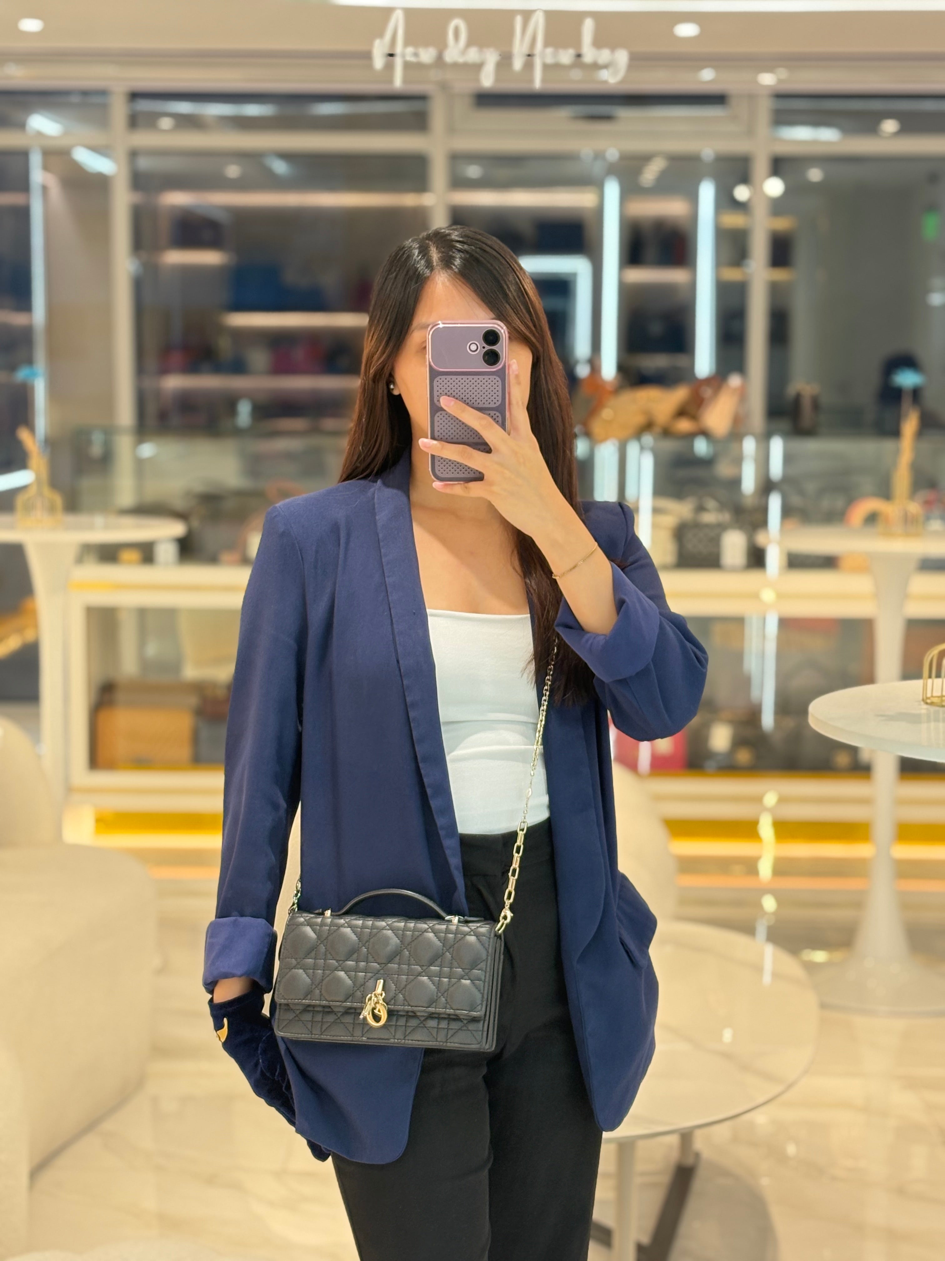 My Dior Mini Top Handle Chain Strap Bag in Black Cannage Lambskin Leather Light Gold Hardware | Purse Maison Luxury Bags Shop