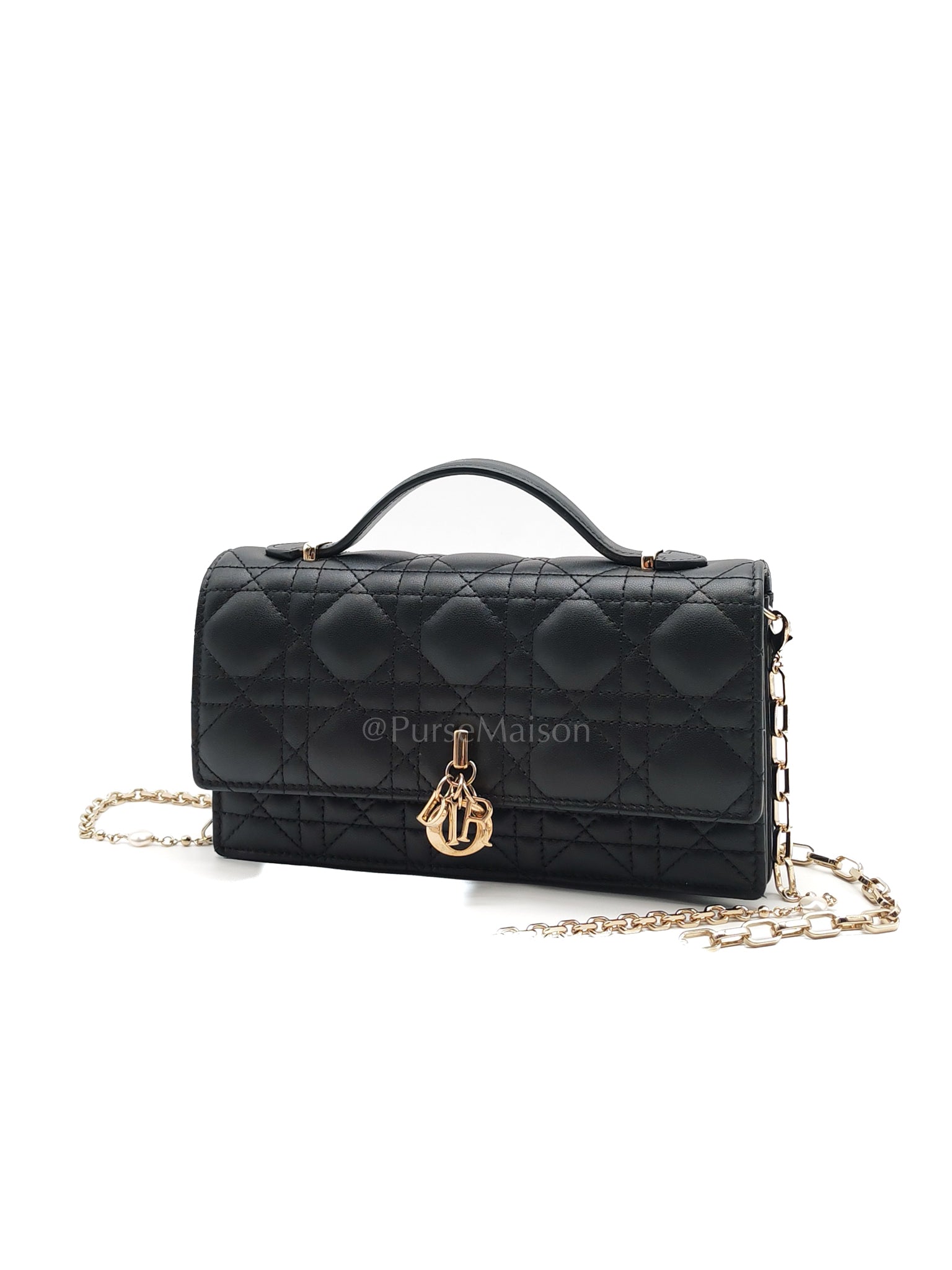 My Dior Mini Top Handle in Black Cannage Calfskin Leather Chain Strap Bag | Purse Maison Luxury Bags Shop