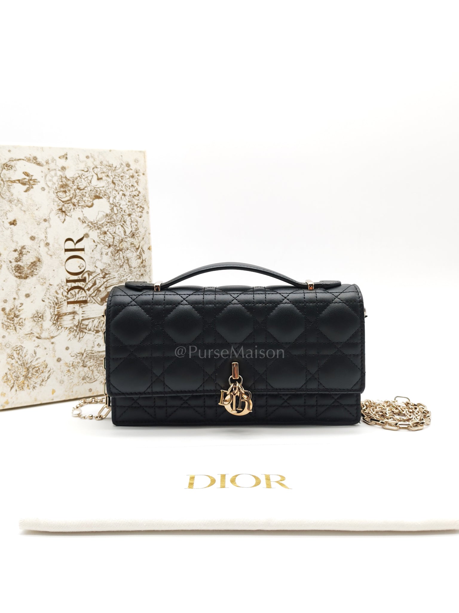 My Dior Mini Top Handle in Black Cannage Calfskin Leather Chain Strap Bag | Purse Maison Luxury Bags Shop