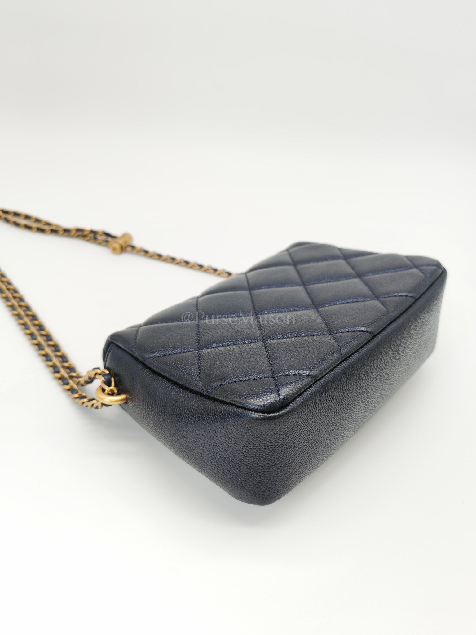 My Perfect Mini Flap Bag Iridescent Blue Caviar Leather and Aged Gold Hardware (Microchip) | Purse Maison Luxury Bags Shop