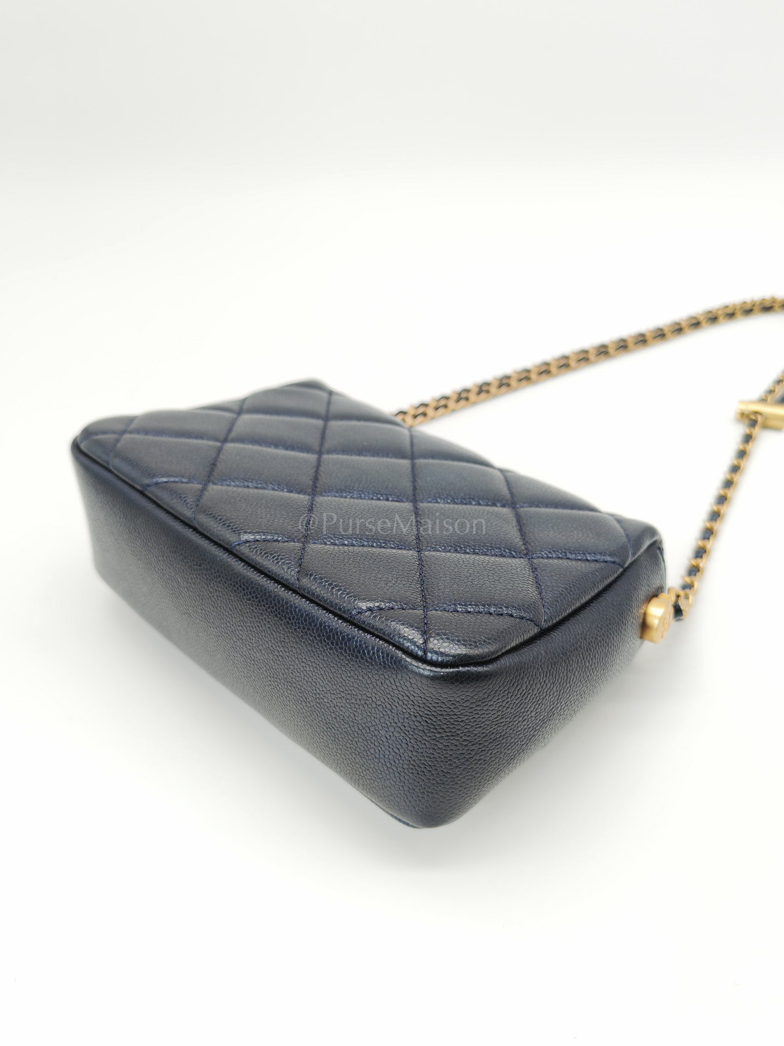 My Perfect Mini Flap Bag Iridescent Blue Caviar Leather and Aged Gold Hardware (Microchip) | Purse Maison Luxury Bags Shop