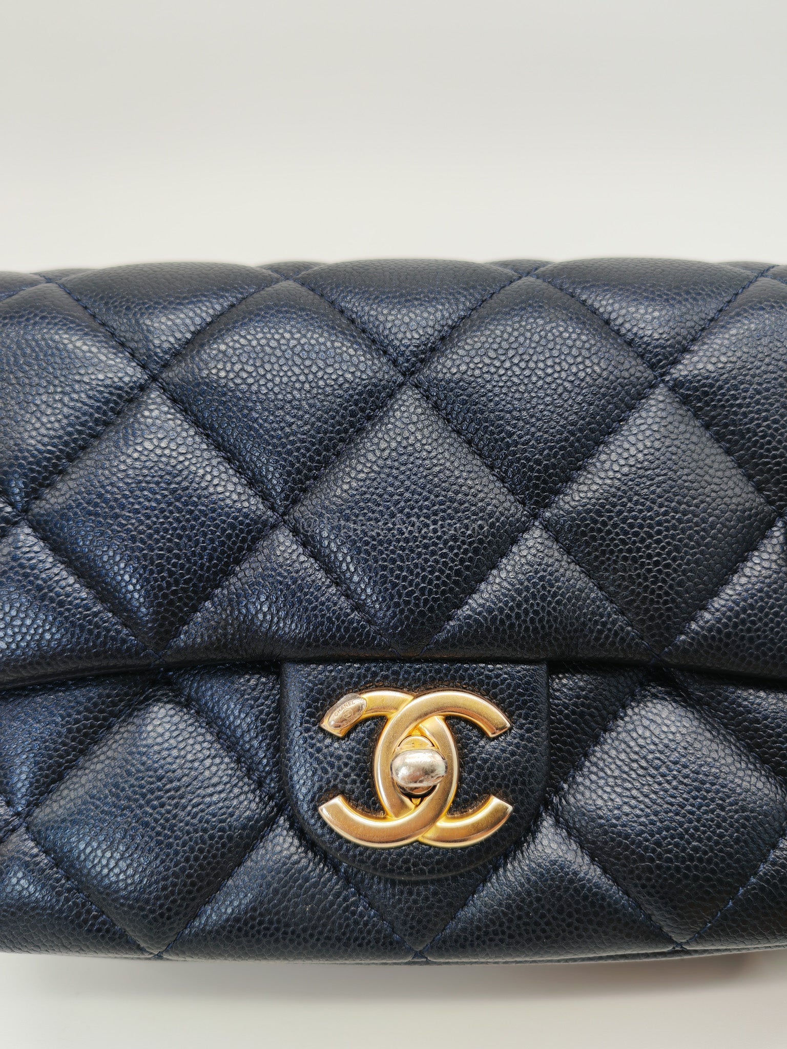 My Perfect Mini Flap Bag Iridescent Blue Caviar Leather and Aged Gold Hardware (Microchip) | Purse Maison Luxury Bags Shop