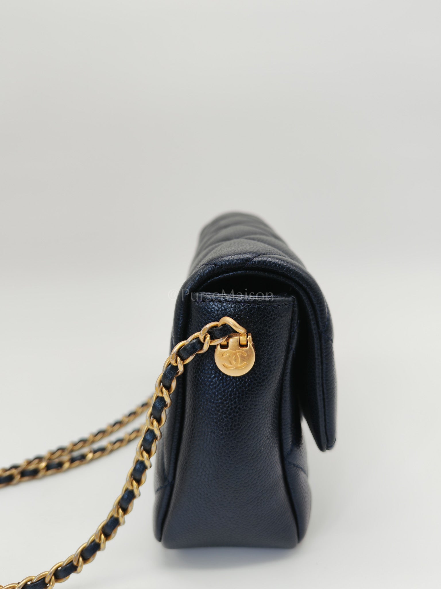 My Perfect Mini Flap Bag Iridescent Blue Caviar Leather and Aged Gold Hardware (Microchip) | Purse Maison Luxury Bags Shop