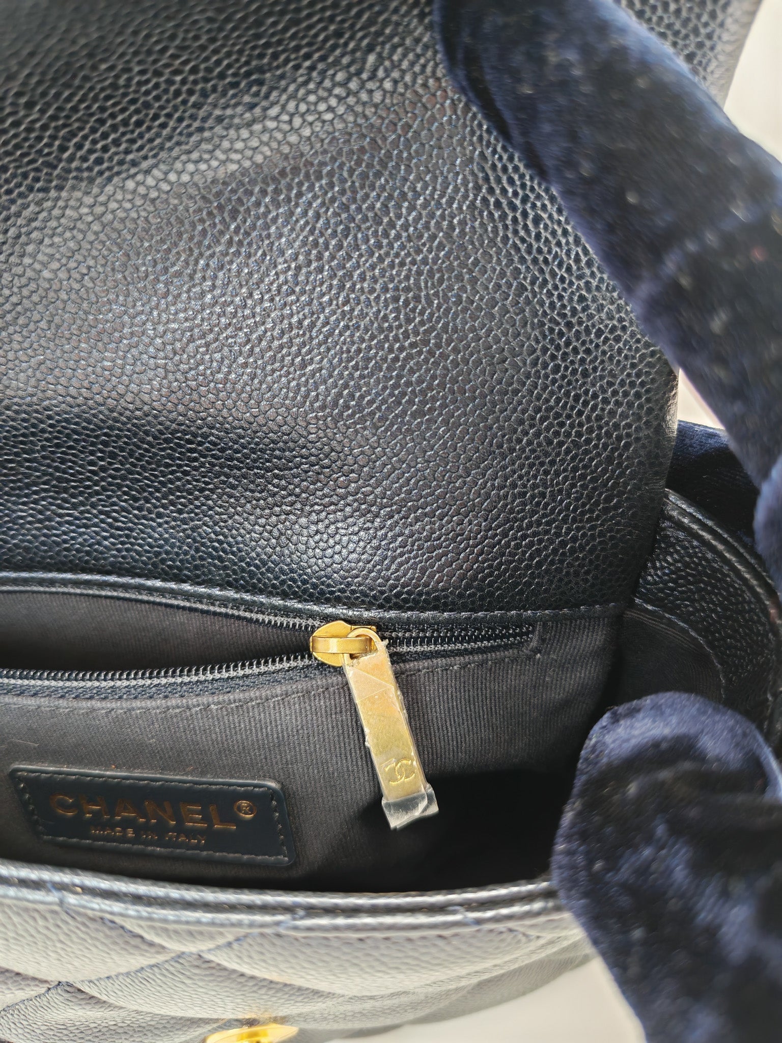 My Perfect Mini Flap Bag Iridescent Blue Caviar Leather and Aged Gold Hardware (Microchip) | Purse Maison Luxury Bags Shop