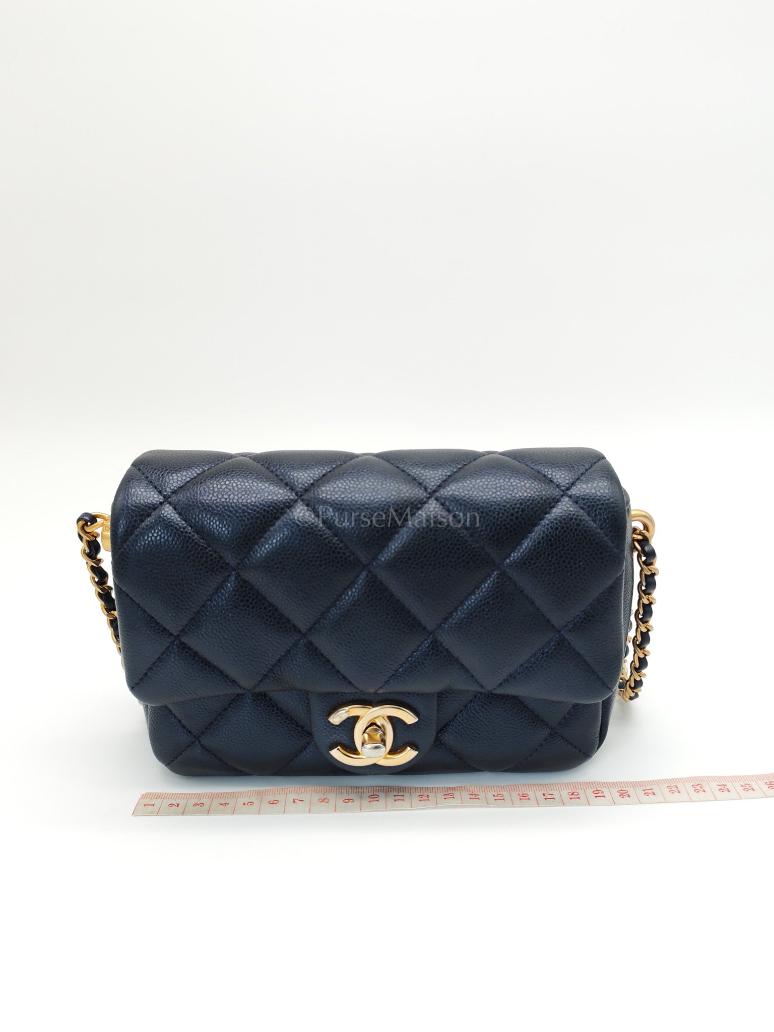 My Perfect Mini Flap Bag Iridescent Blue Caviar Leather and Aged Gold Hardware (Microchip) | Purse Maison Luxury Bags Shop