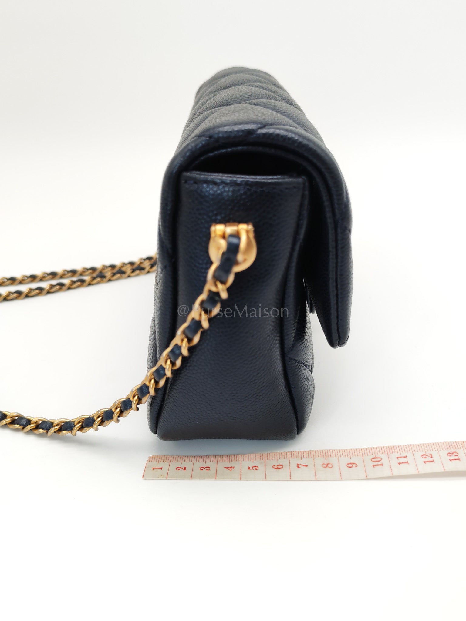 My Perfect Mini Flap Bag Iridescent Blue Caviar Leather and Aged Gold Hardware (Microchip) | Purse Maison Luxury Bags Shop