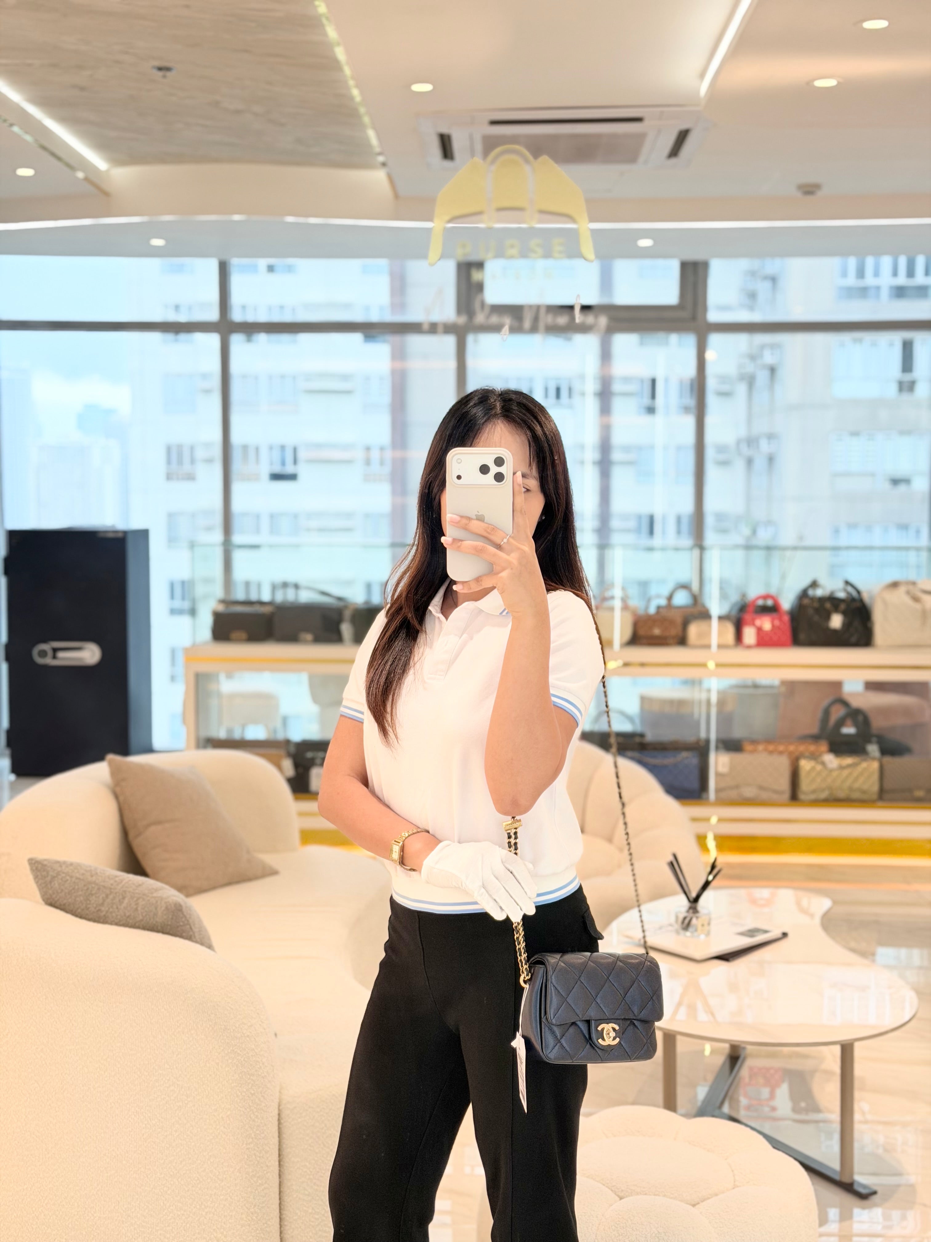 My Perfect Mini Flap Bag Iridescent Blue Caviar Leather and Aged Gold Hardware (Microchip) | Purse Maison Luxury Bags Shop
