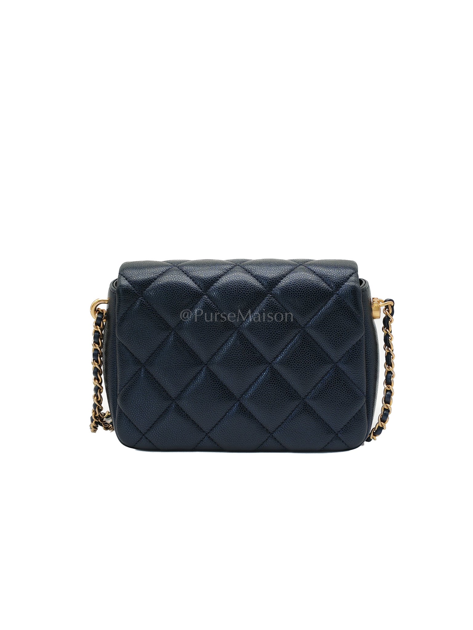 My Perfect Mini Flap Bag Iridescent Blue Caviar Leather and Aged Gold Hardware (Microchip) | Purse Maison Luxury Bags Shop