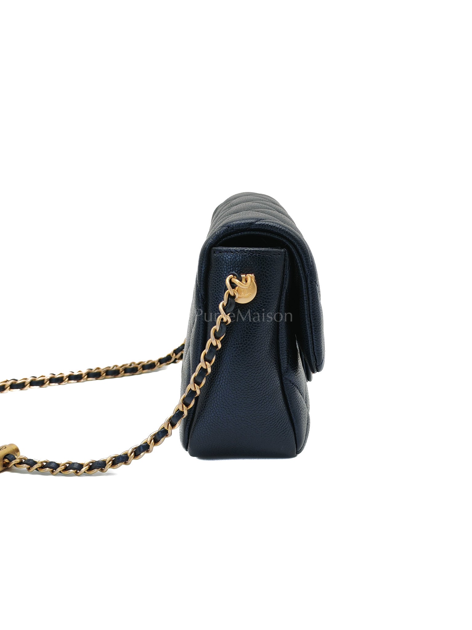 My Perfect Mini Flap Bag Iridescent Blue Caviar Leather and Aged Gold Hardware (Microchip) | Purse Maison Luxury Bags Shop