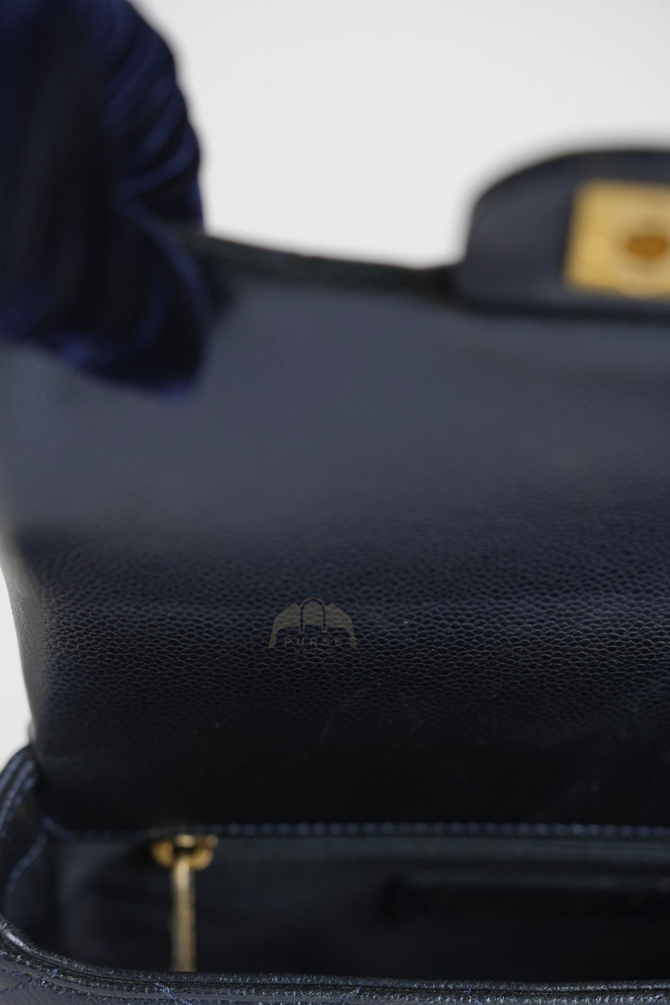 My Perfect Mini Iridescent Navy Blue in Quilted Caviar Leather and Aged Gold Hardware (Microchip) | Purse Maison Luxury Bags Shop