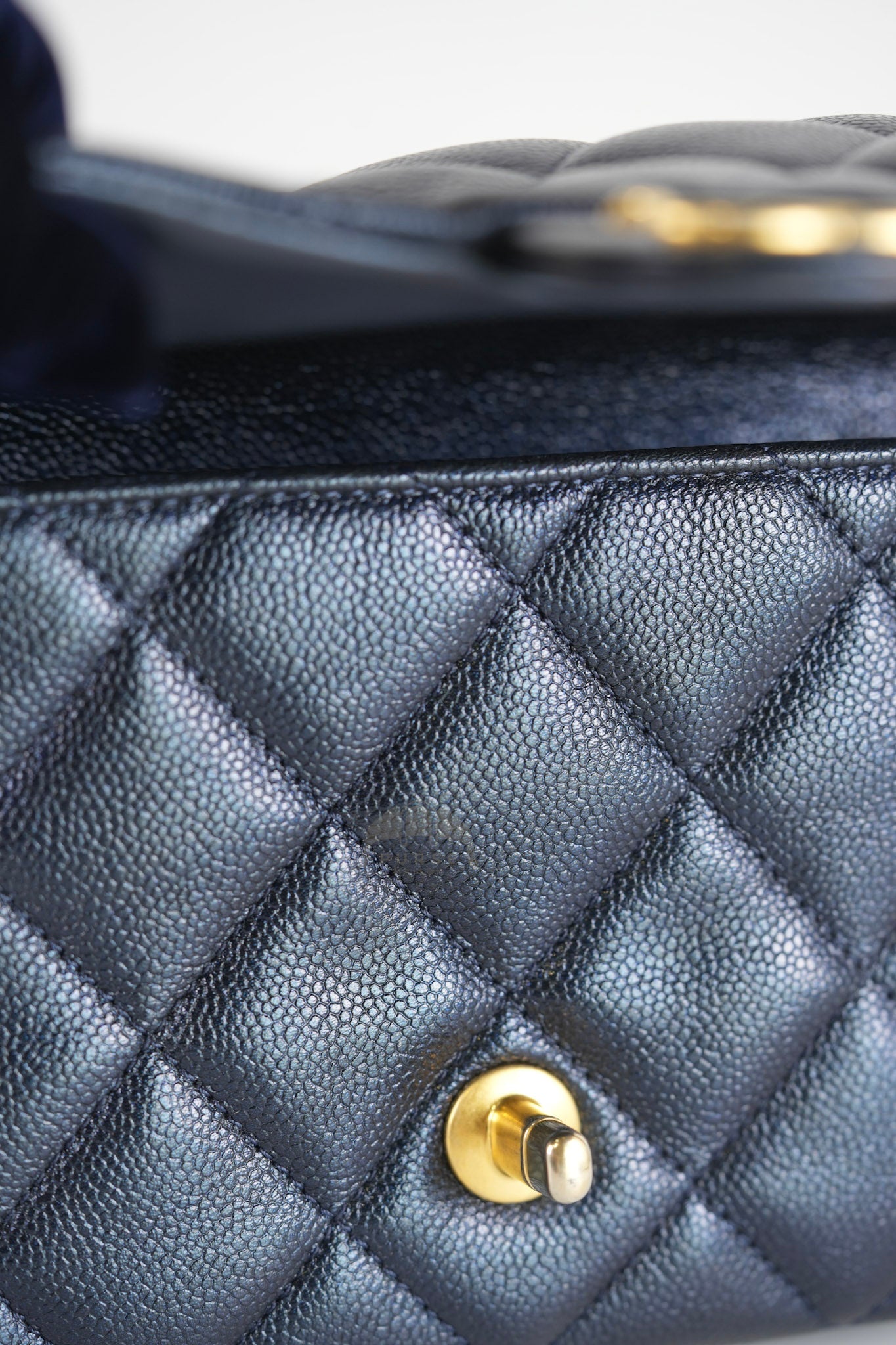 My Perfect Mini Iridescent Navy Blue in Quilted Caviar Leather and Aged Gold Hardware (Microchip) | Purse Maison Luxury Bags Shop