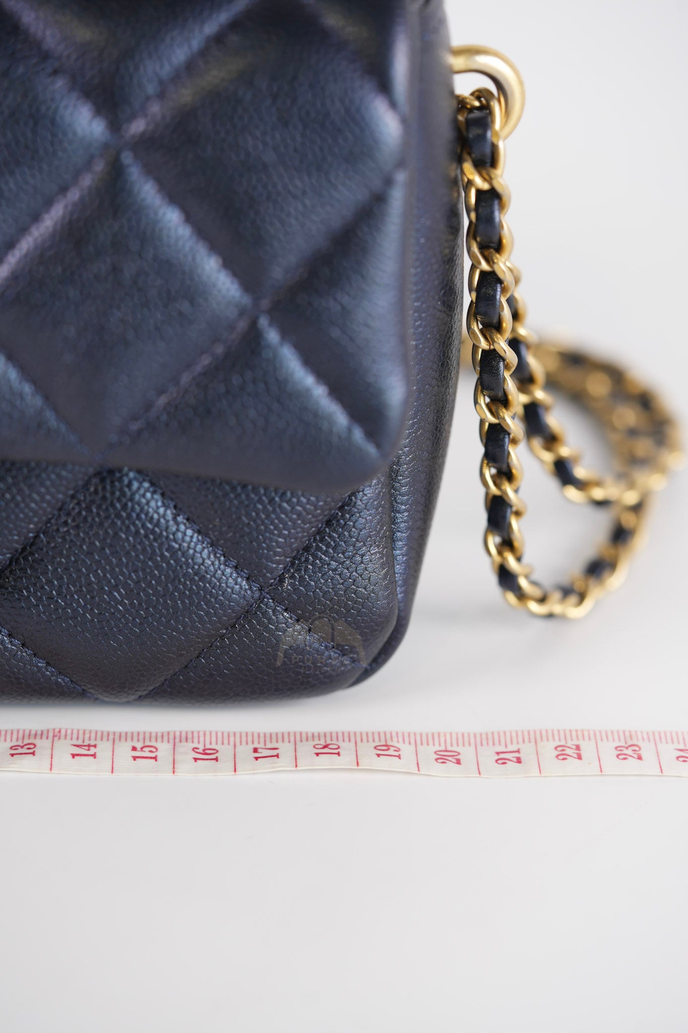 My Perfect Mini Iridescent Navy Blue in Quilted Caviar Leather and Aged Gold Hardware (Microchip) | Purse Maison Luxury Bags Shop