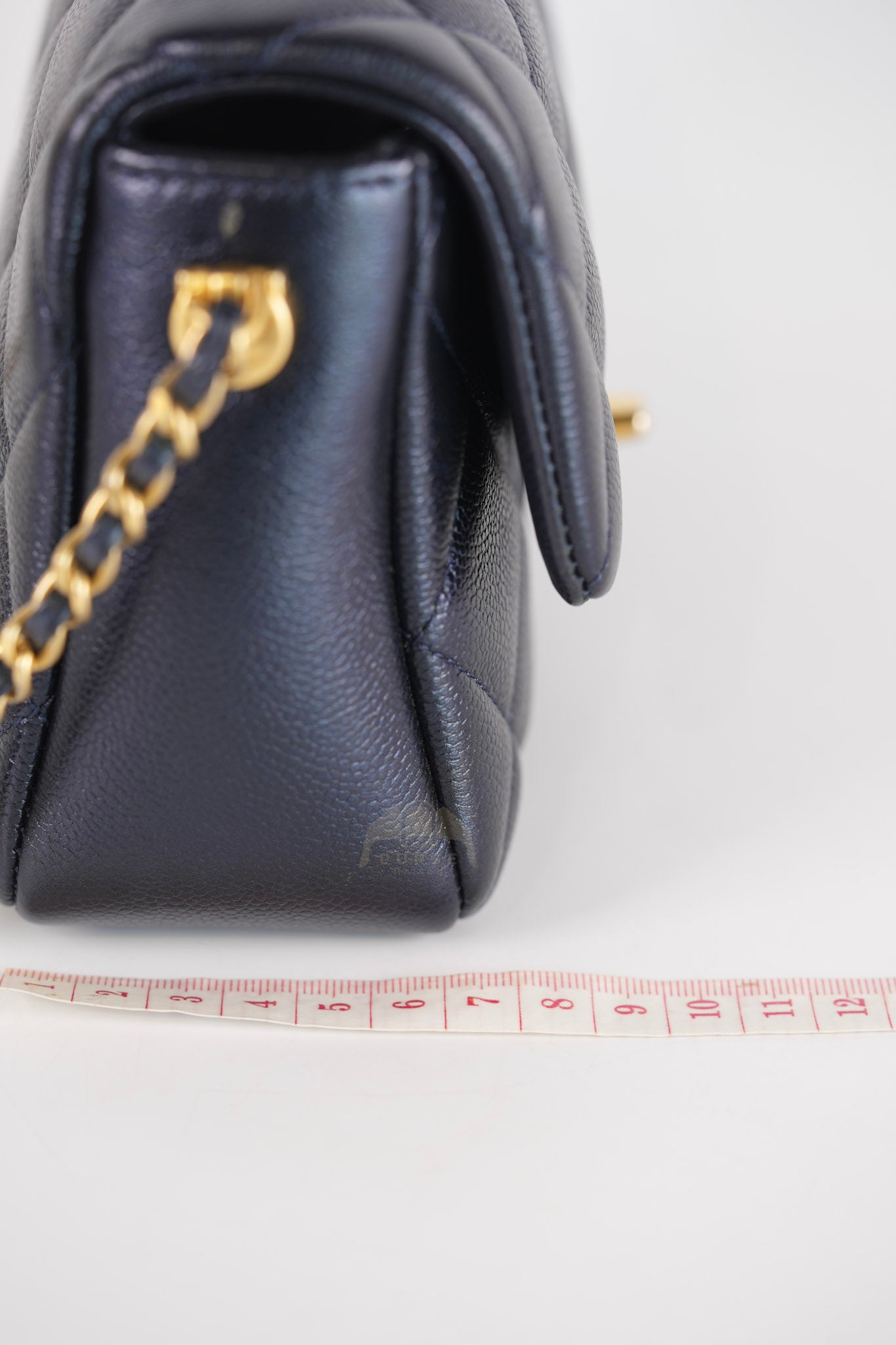 My Perfect Mini Iridescent Navy Blue in Quilted Caviar Leather and Aged Gold Hardware (Microchip) | Purse Maison Luxury Bags Shop