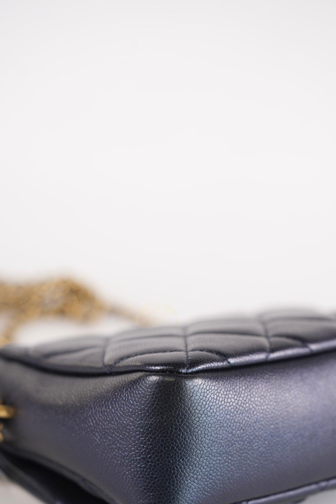 My Perfect Mini Iridescent Navy Blue in Quilted Caviar Leather and Aged Gold Hardware (Microchip) | Purse Maison Luxury Bags Shop