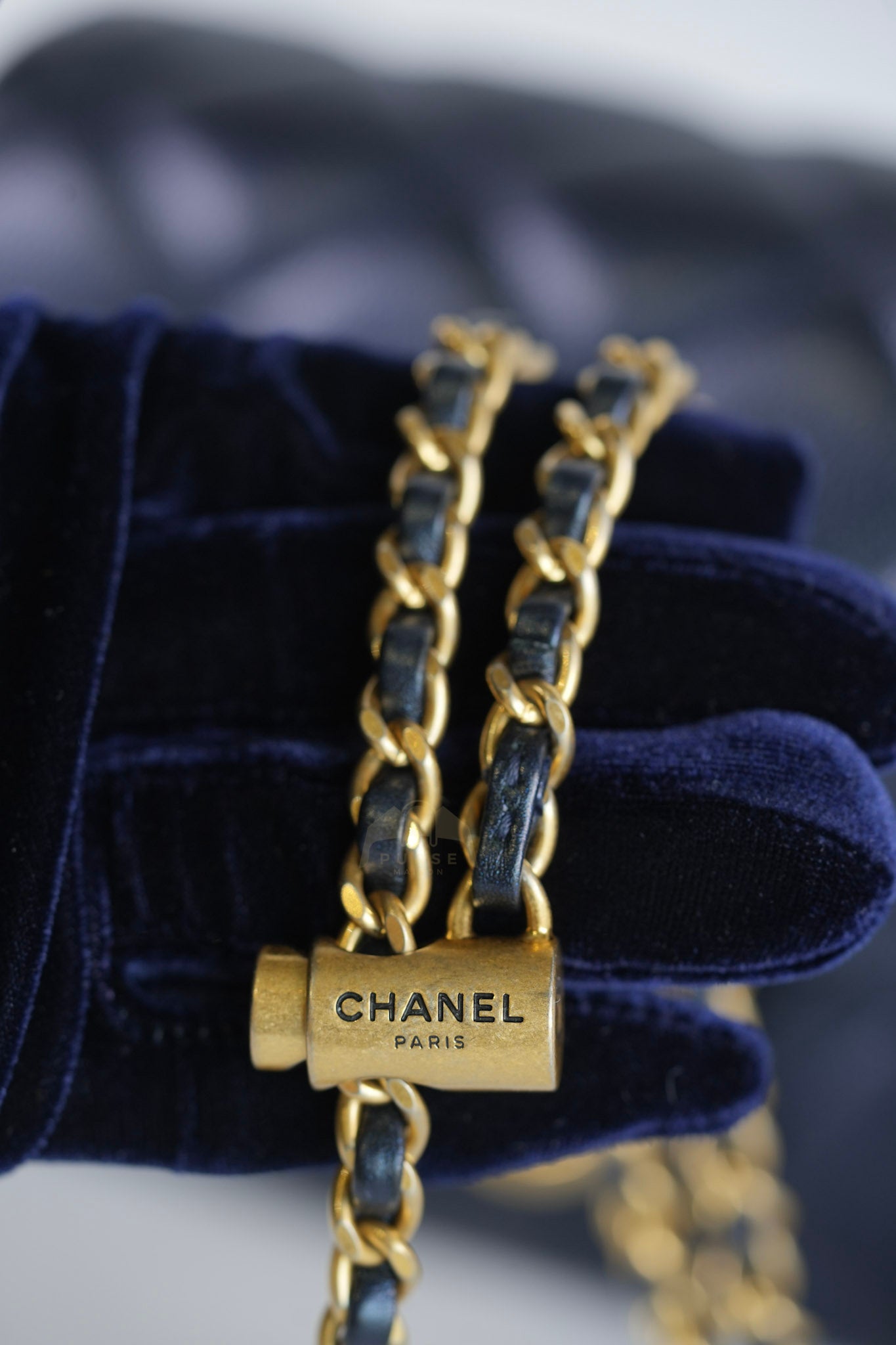 My Perfect Mini Iridescent Navy Blue in Quilted Caviar Leather and Aged Gold Hardware (Microchip) | Purse Maison Luxury Bags Shop