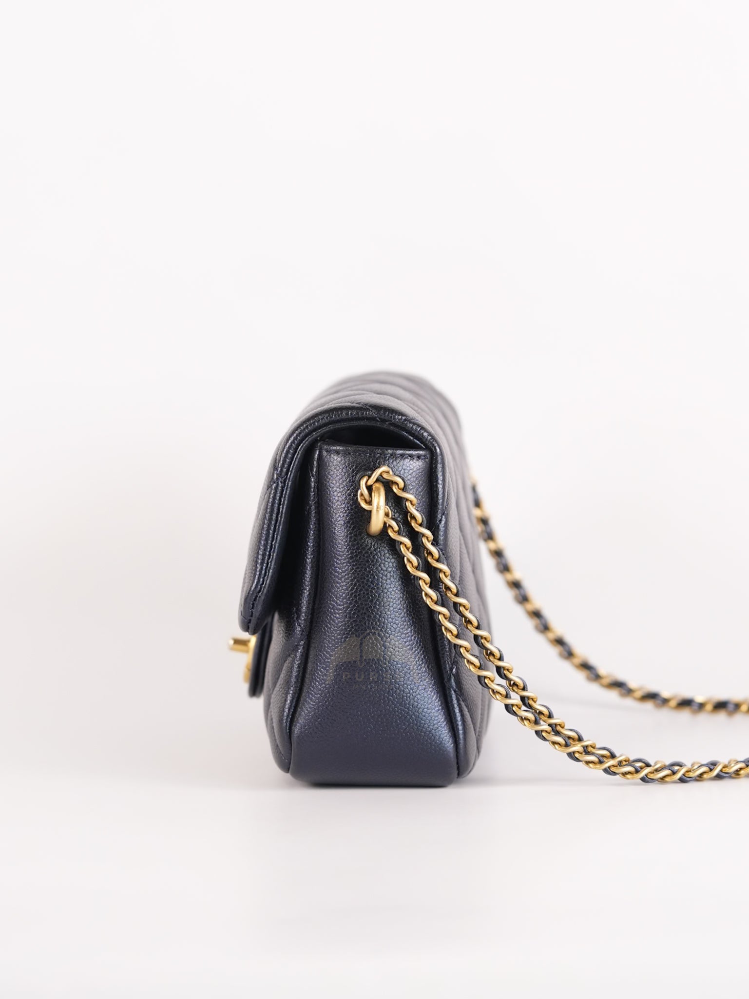 My Perfect Mini Iridescent Navy Blue in Quilted Caviar Leather and Aged Gold Hardware (Microchip) | Purse Maison Luxury Bags Shop