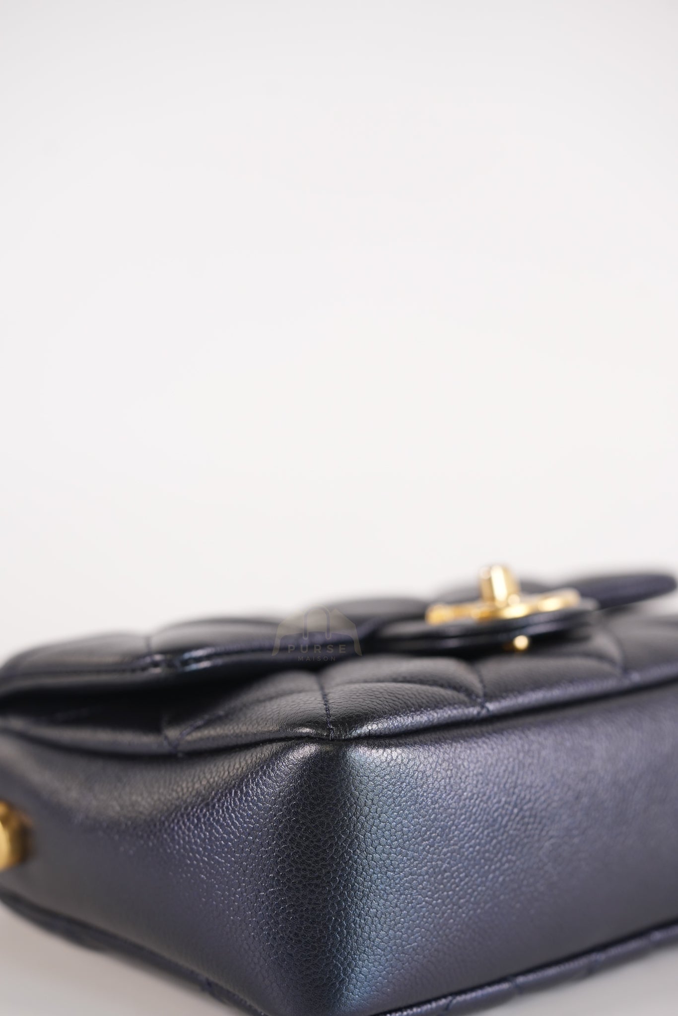 My Perfect Mini Iridescent Navy Blue in Quilted Caviar Leather and Aged Gold Hardware (Microchip) | Purse Maison Luxury Bags Shop