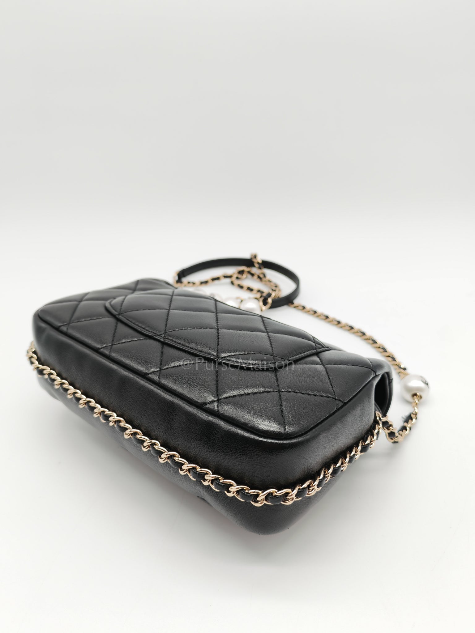 My Precious Pearls Chain Flap in Black Lambskin and Light Gold Hardware Series 29 | Purse Maison Luxury Bags Shop