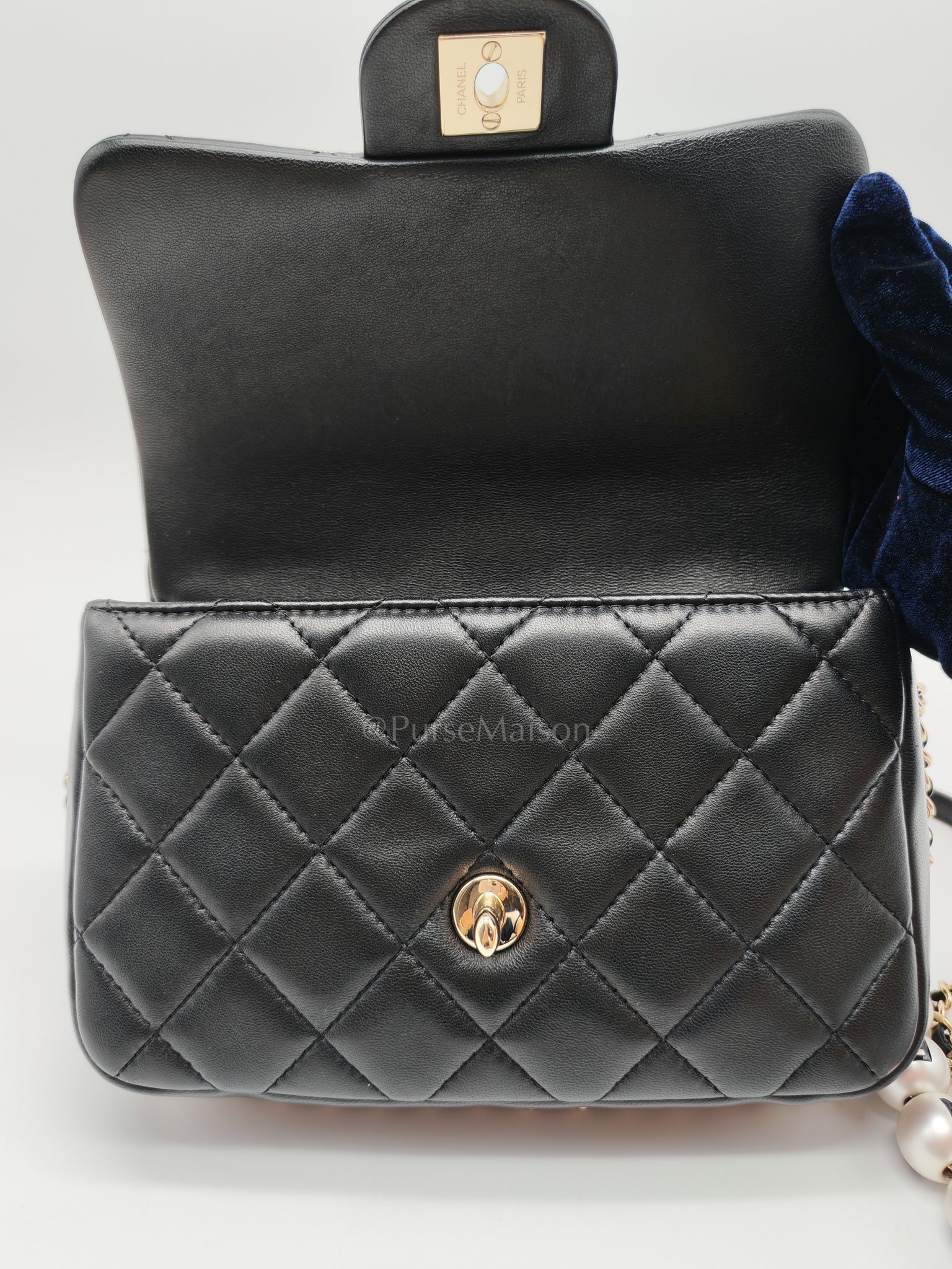 My Precious Pearls Chain Flap in Black Lambskin and Light Gold Hardware Series 29 | Purse Maison Luxury Bags Shop