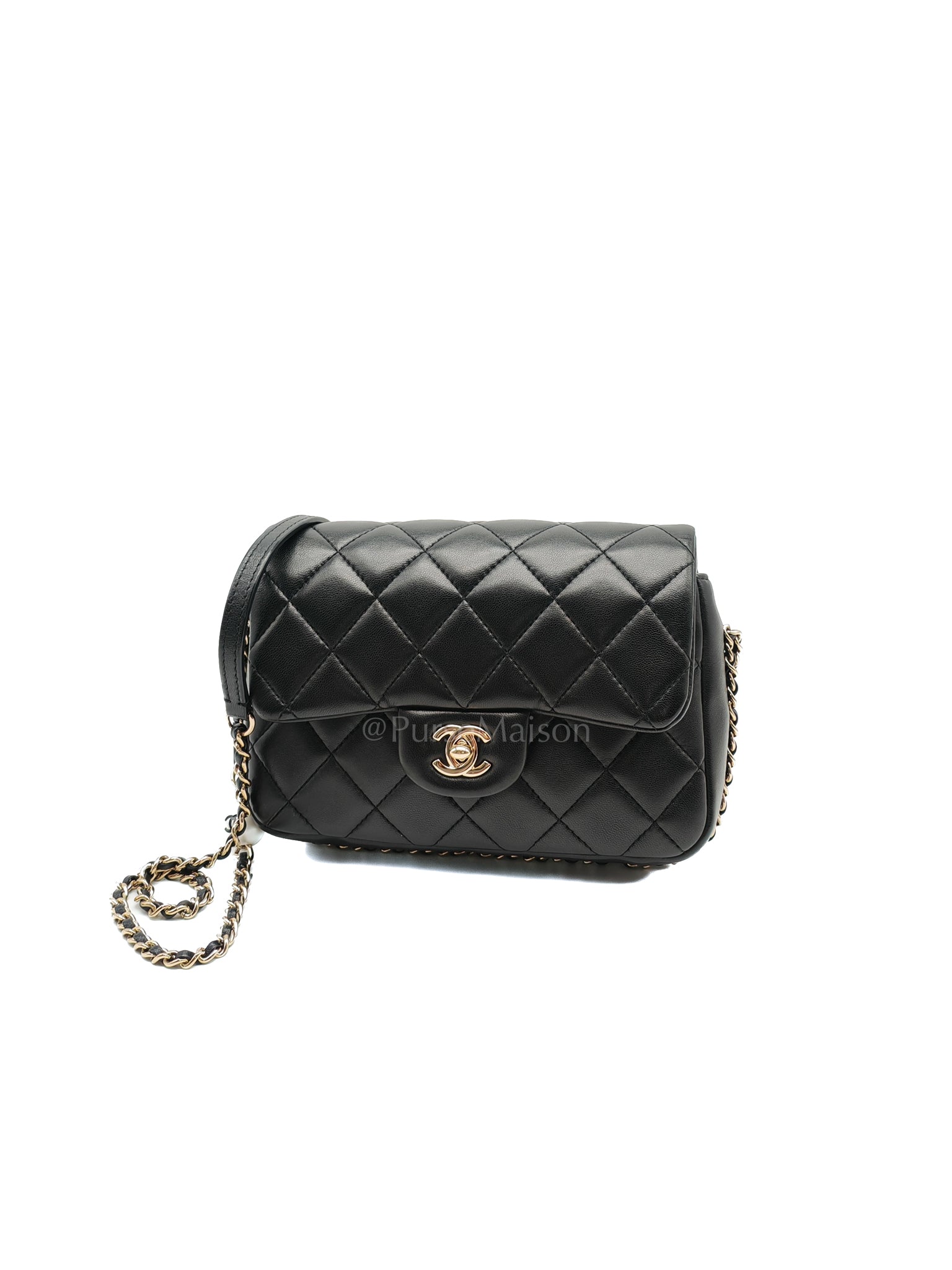 My Precious Pearls Chain Flap in Black Lambskin and Light Gold Hardware Series 29 | Purse Maison Luxury Bags Shop