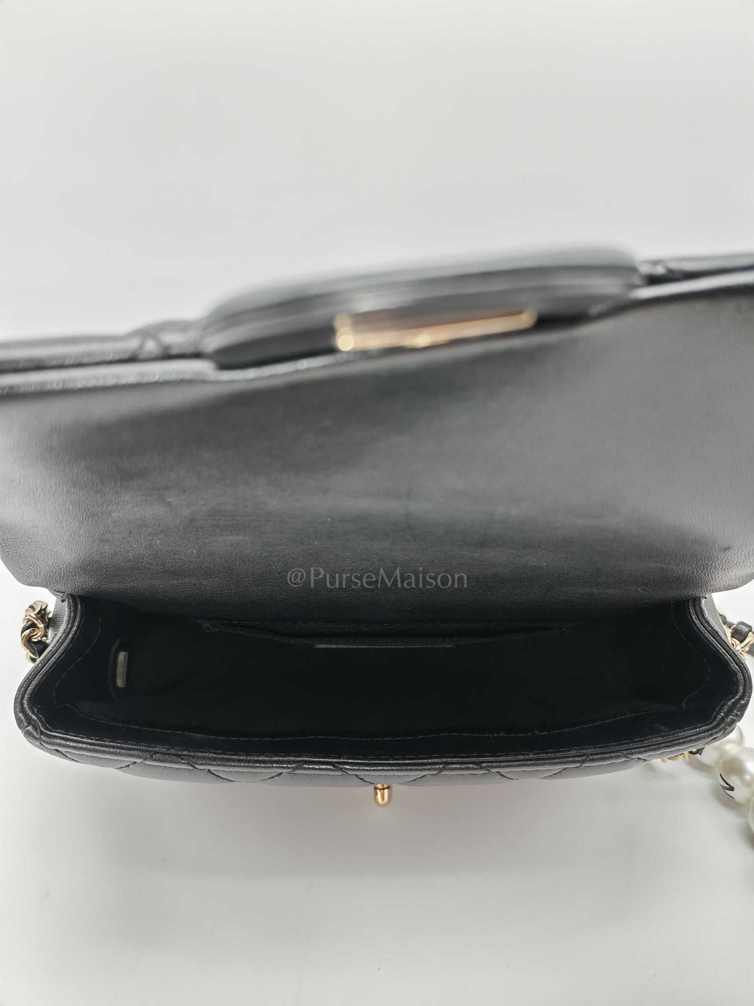 My Precious Pearls Chain Flap in Black Lambskin and Light Gold Hardware Series 29 | Purse Maison Luxury Bags Shop