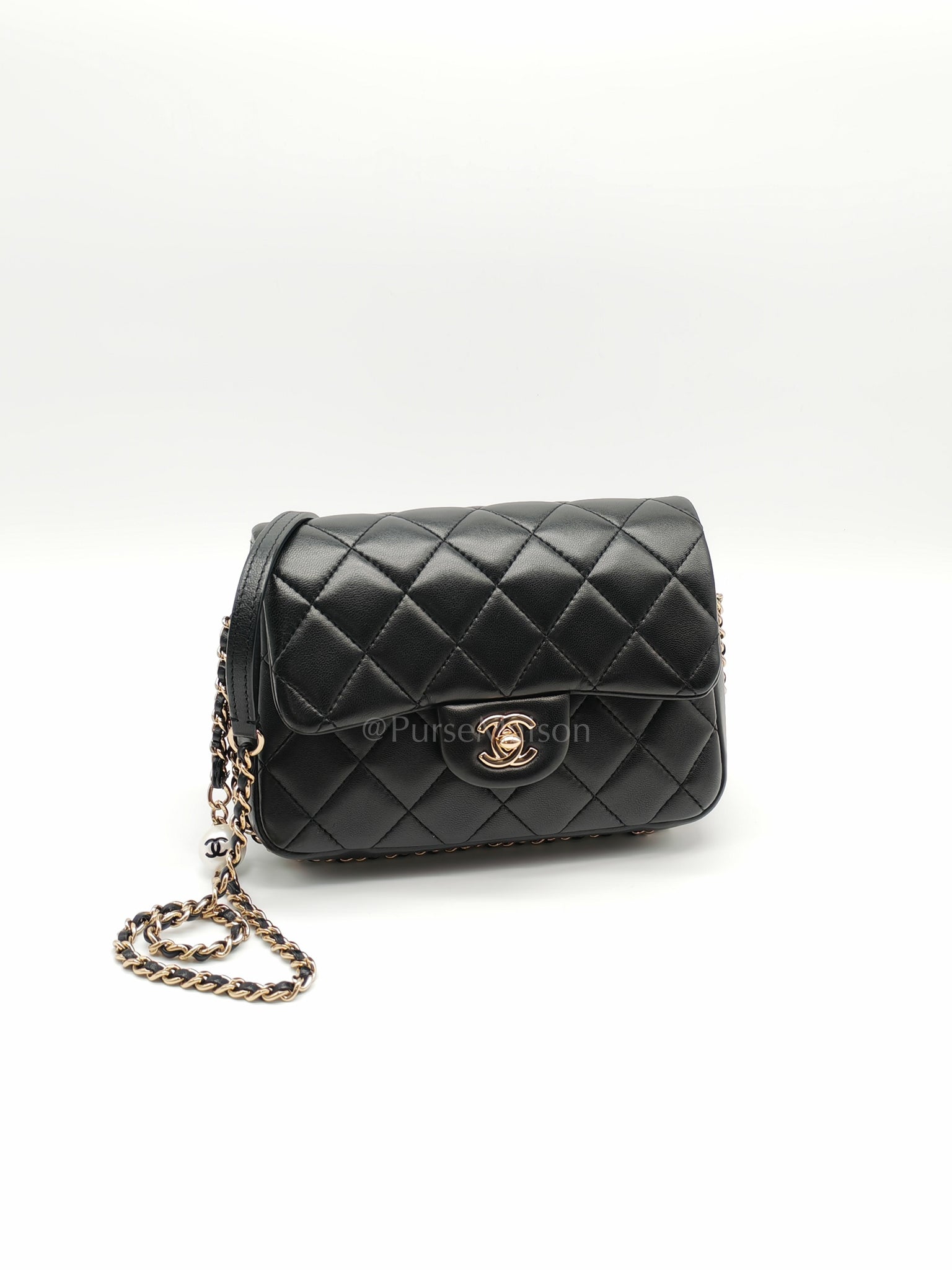 My Precious Pearls Chain Flap in Black Lambskin and Light Gold Hardware Series 29 | Purse Maison Luxury Bags Shop
