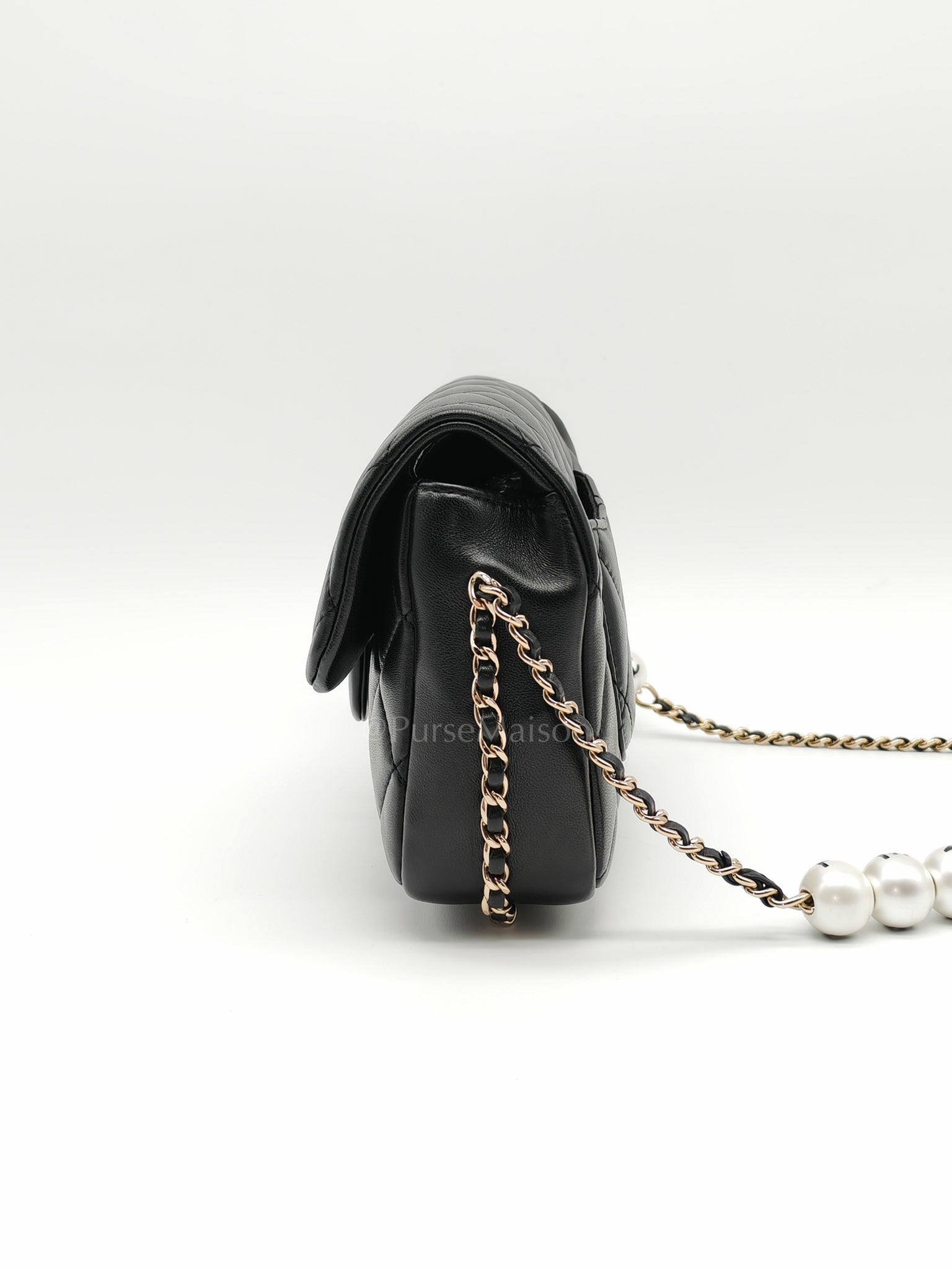 My Precious Pearls Chain Flap in Black Lambskin and Light Gold Hardware Series 29 | Purse Maison Luxury Bags Shop