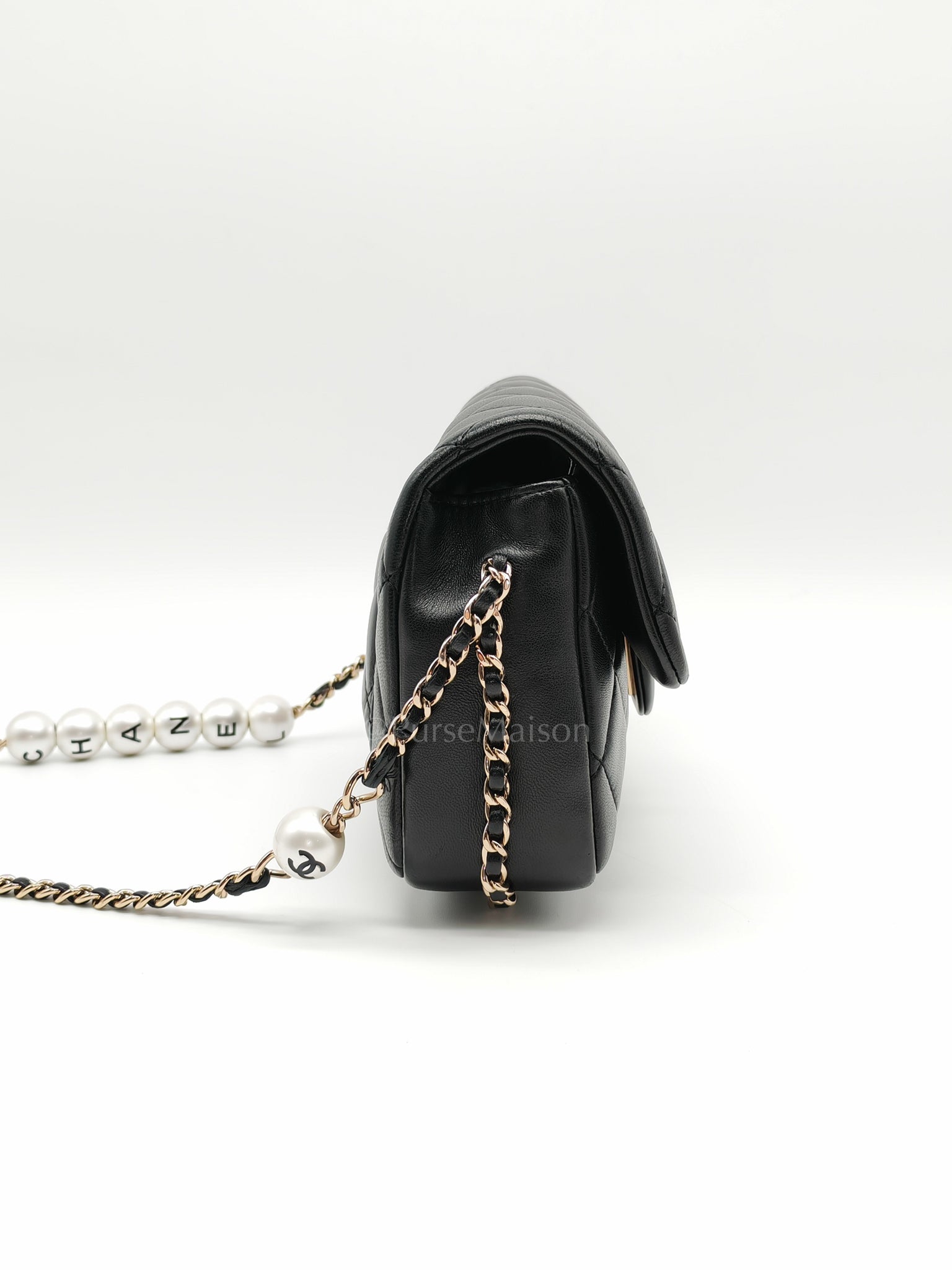 My Precious Pearls Chain Flap in Black Lambskin and Light Gold Hardware Series 29 | Purse Maison Luxury Bags Shop
