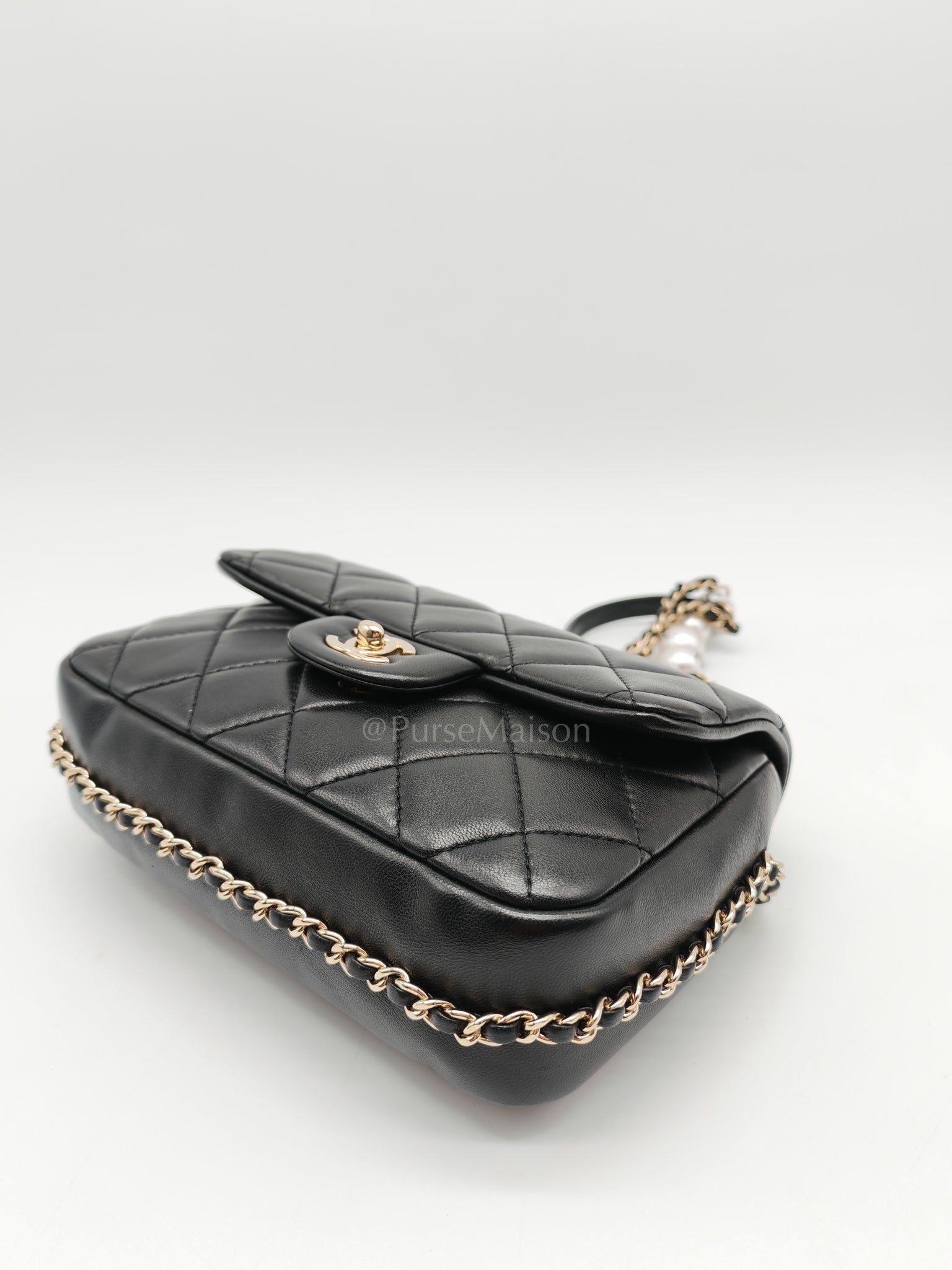 My Precious Pearls Chain Flap in Black Lambskin and Light Gold Hardware Series 29 | Purse Maison Luxury Bags Shop