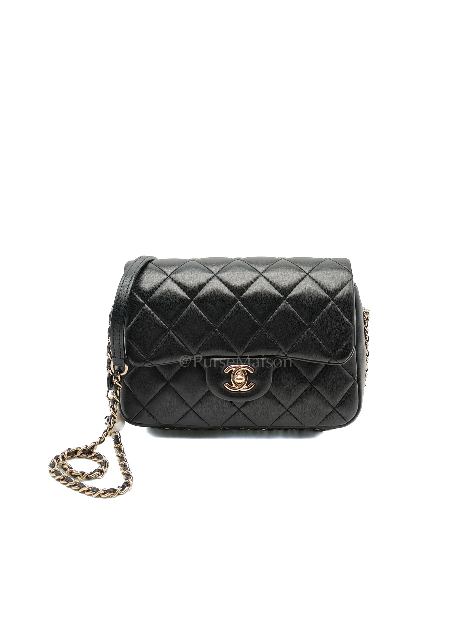 My Precious Pearls Chain Flap in Black Lambskin and Light Gold Hardware Series 29 | Purse Maison Luxury Bags Shop