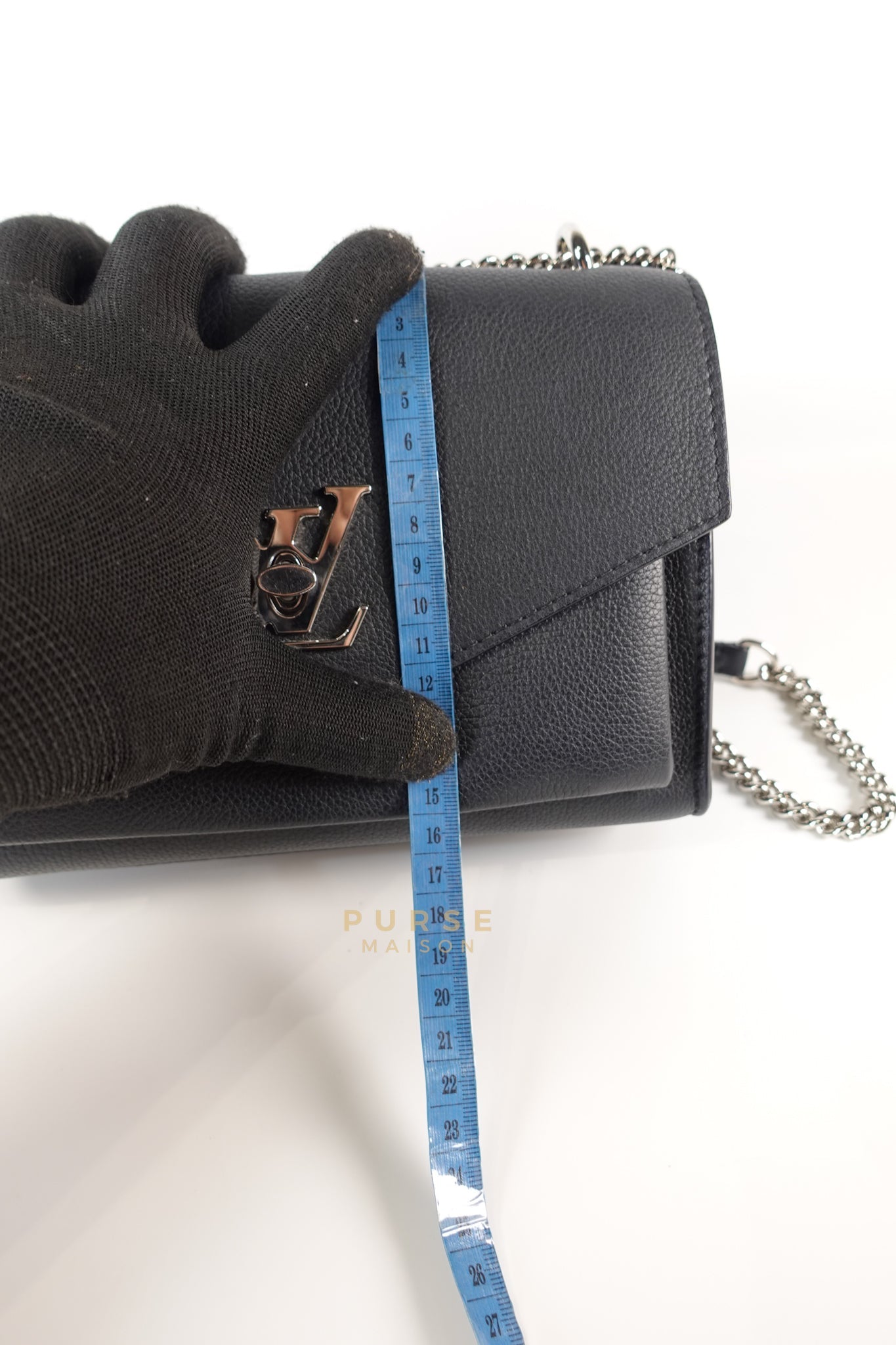 Mylockme BB Chain Bag in Noir Empreinte Leather (Microchip) | Purse Maison Luxury Bags Shop