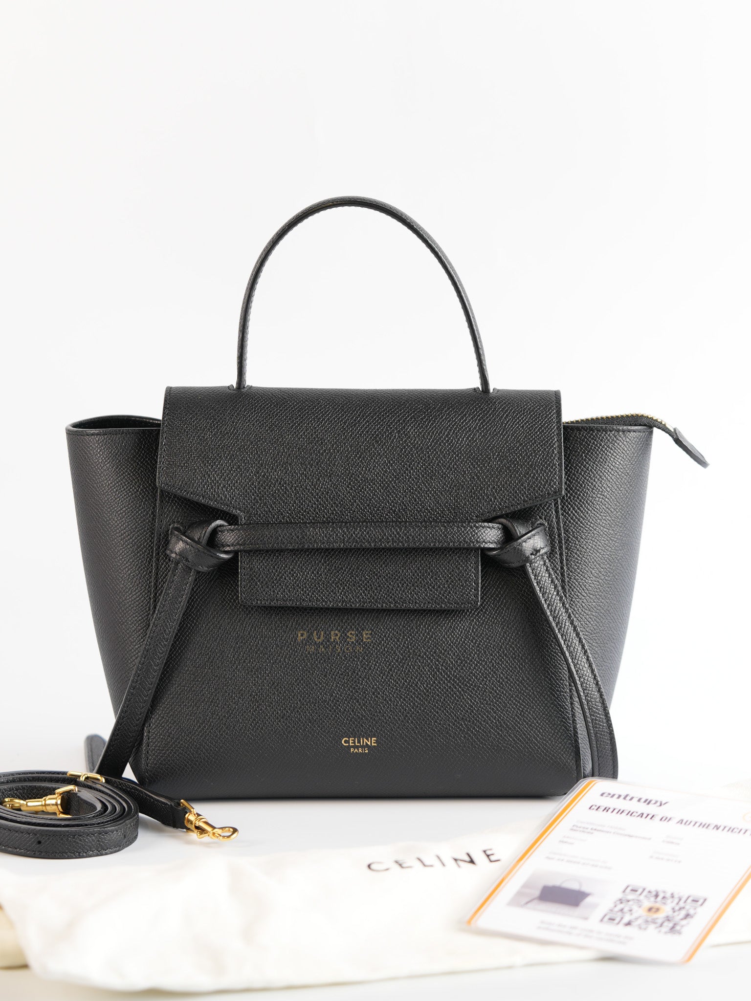 Nano Belt Bag In Black Grained Calfskin Leather | Purse Maison Luxury Bags Shop