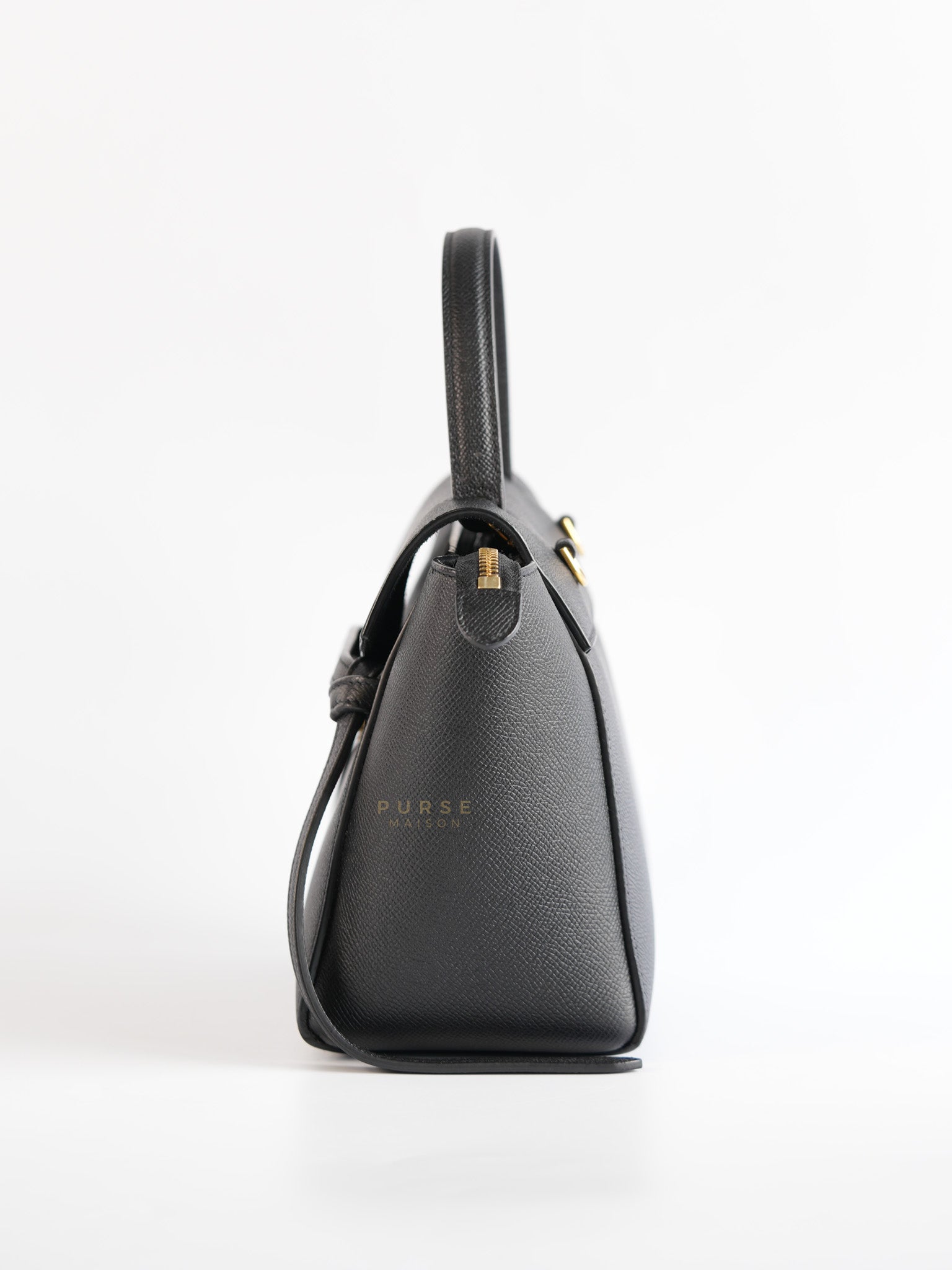 Nano Belt Bag In Black Grained Calfskin Leather | Purse Maison Luxury Bags Shop