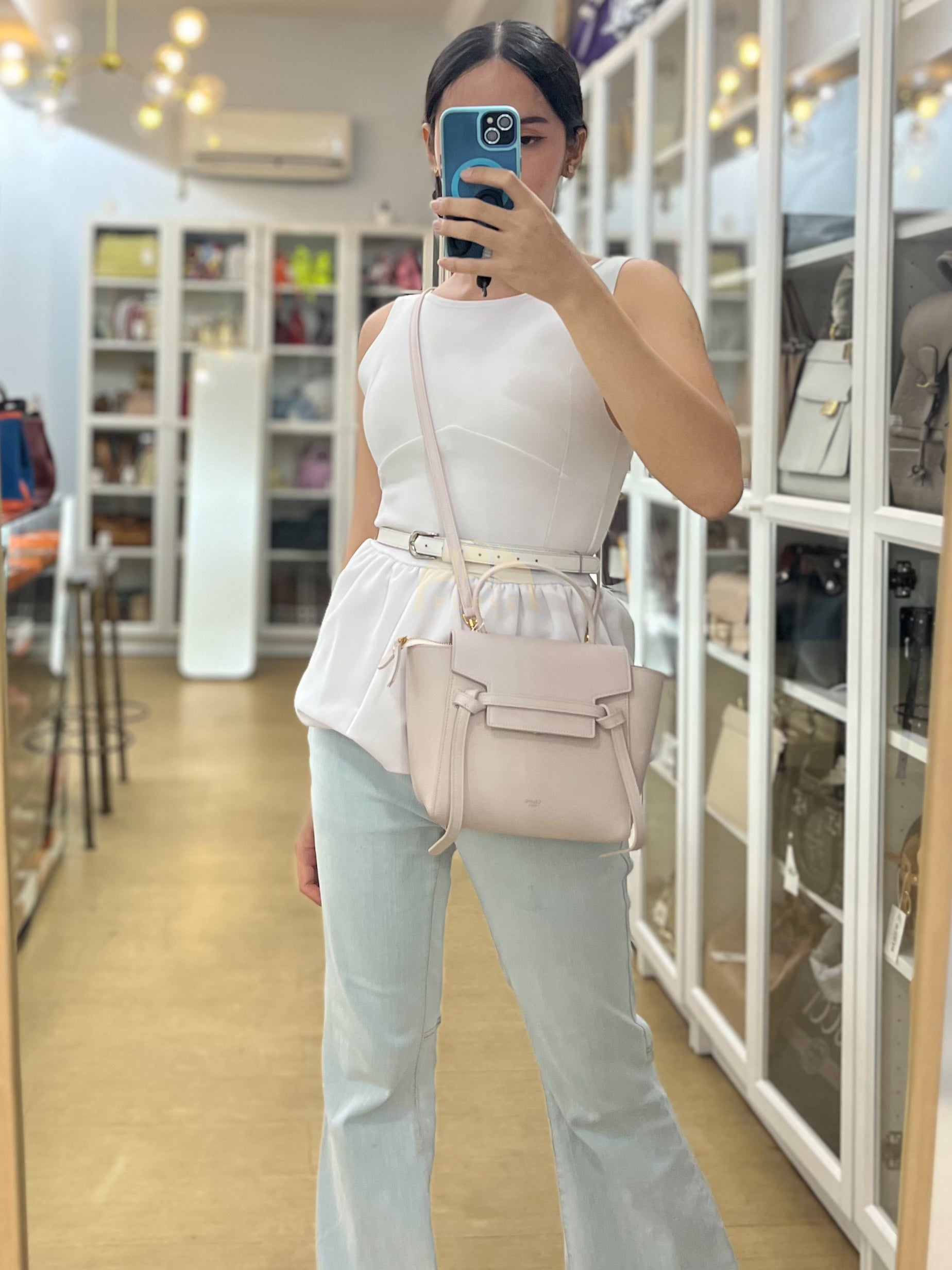 Nano Belt Bag in Light Pink Grained Calfskin Leather | Purse Maison Luxury Bags Shop