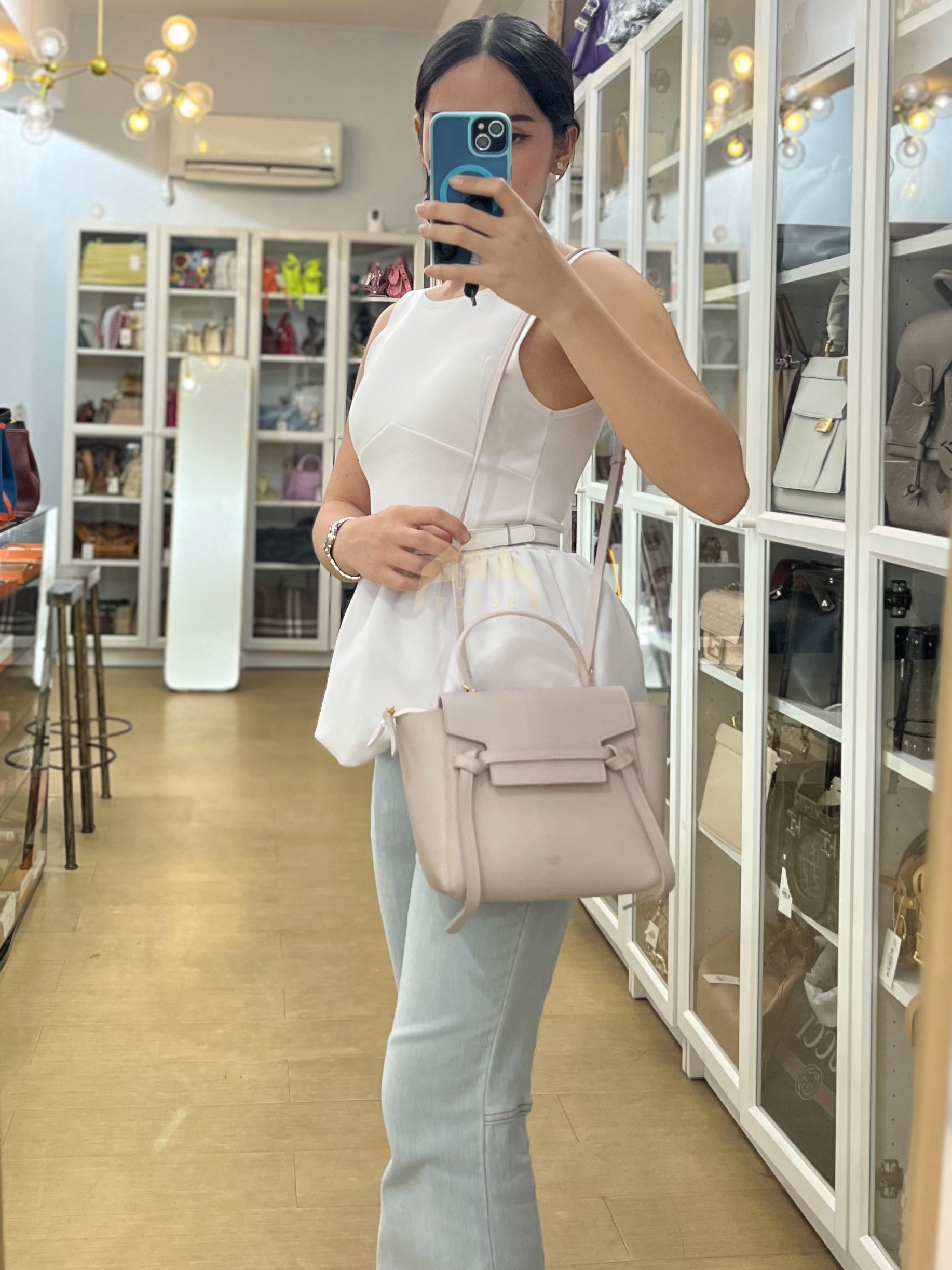 Nano Belt Bag in Light Pink Grained Calfskin Leather | Purse Maison Luxury Bags Shop