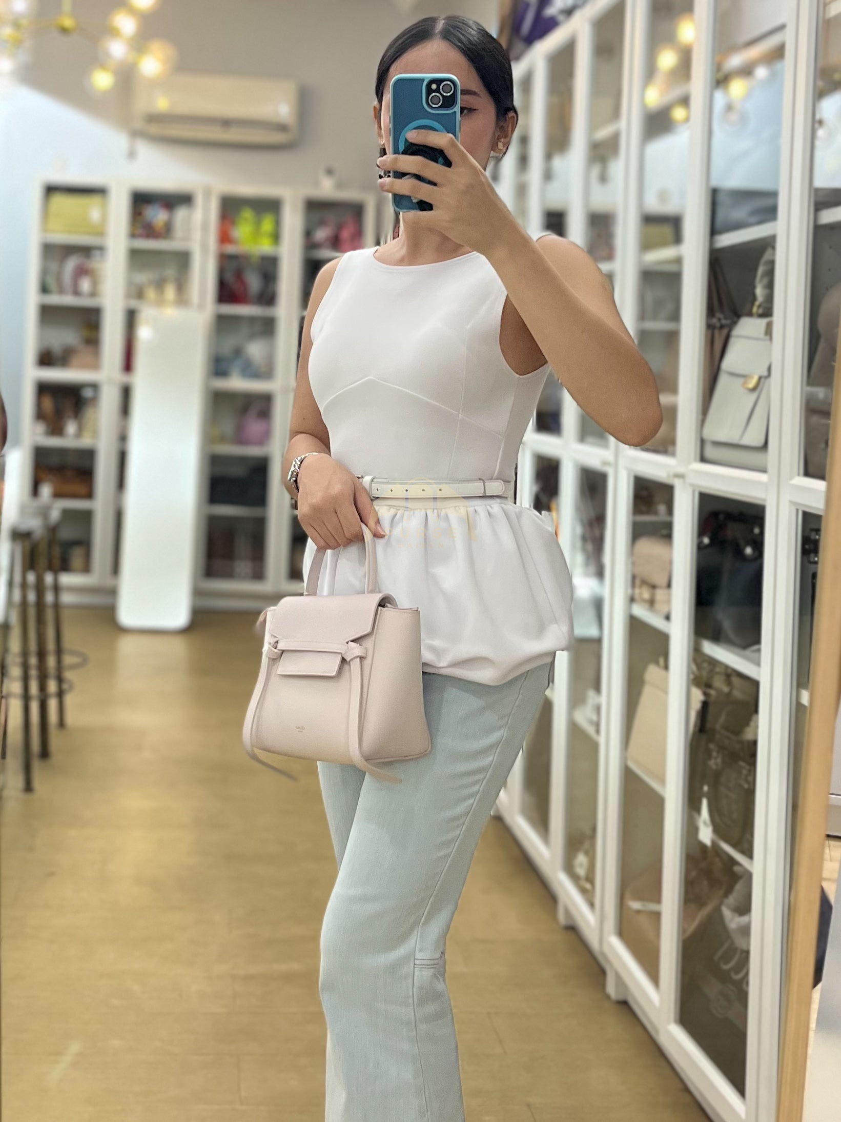 Nano Belt Bag in Light Pink Grained Calfskin Leather | Purse Maison Luxury Bags Shop