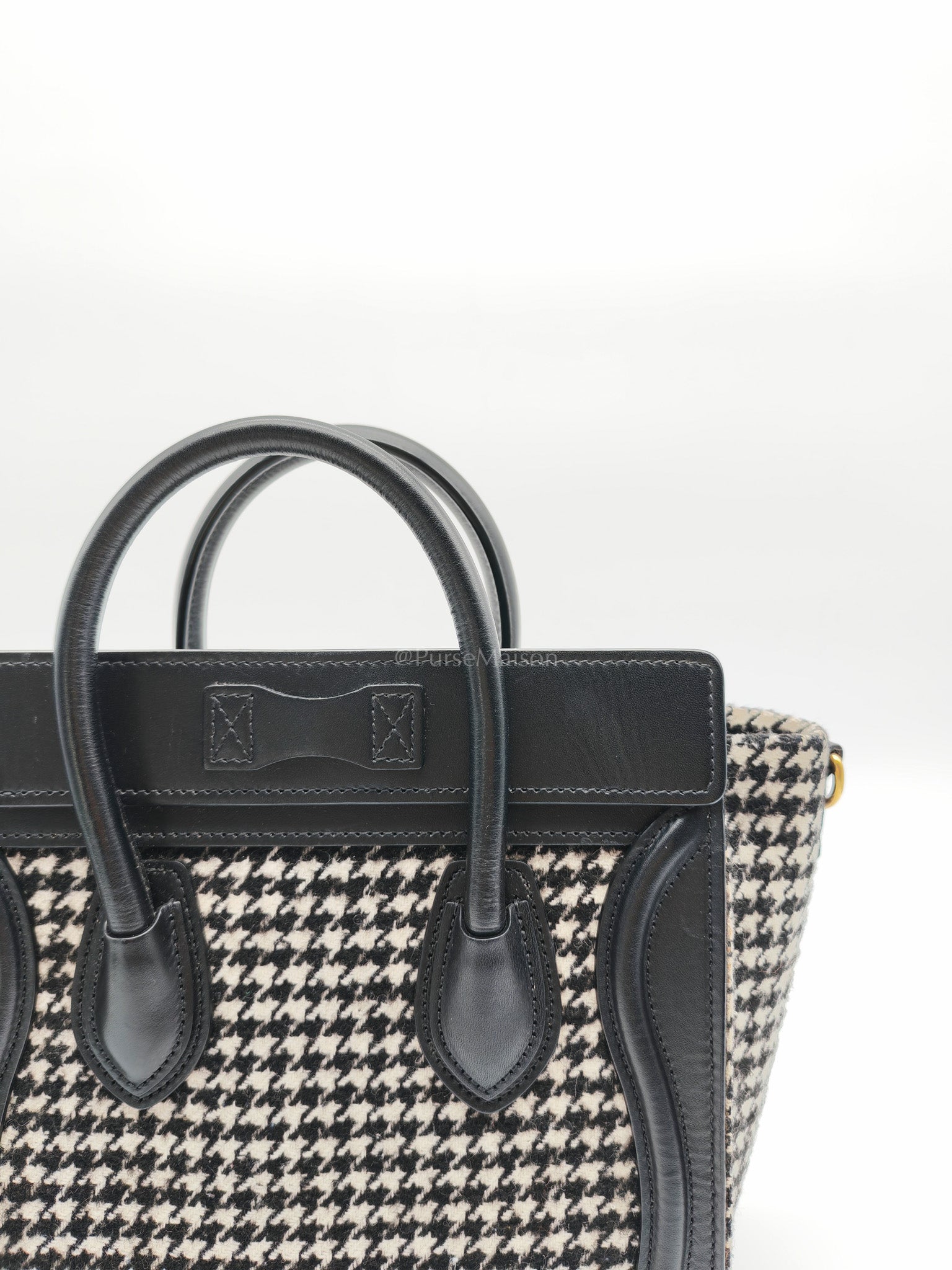 Nano Luggage Bag in Tweed Black & White Canvas | Purse Maison Luxury Bags Shop