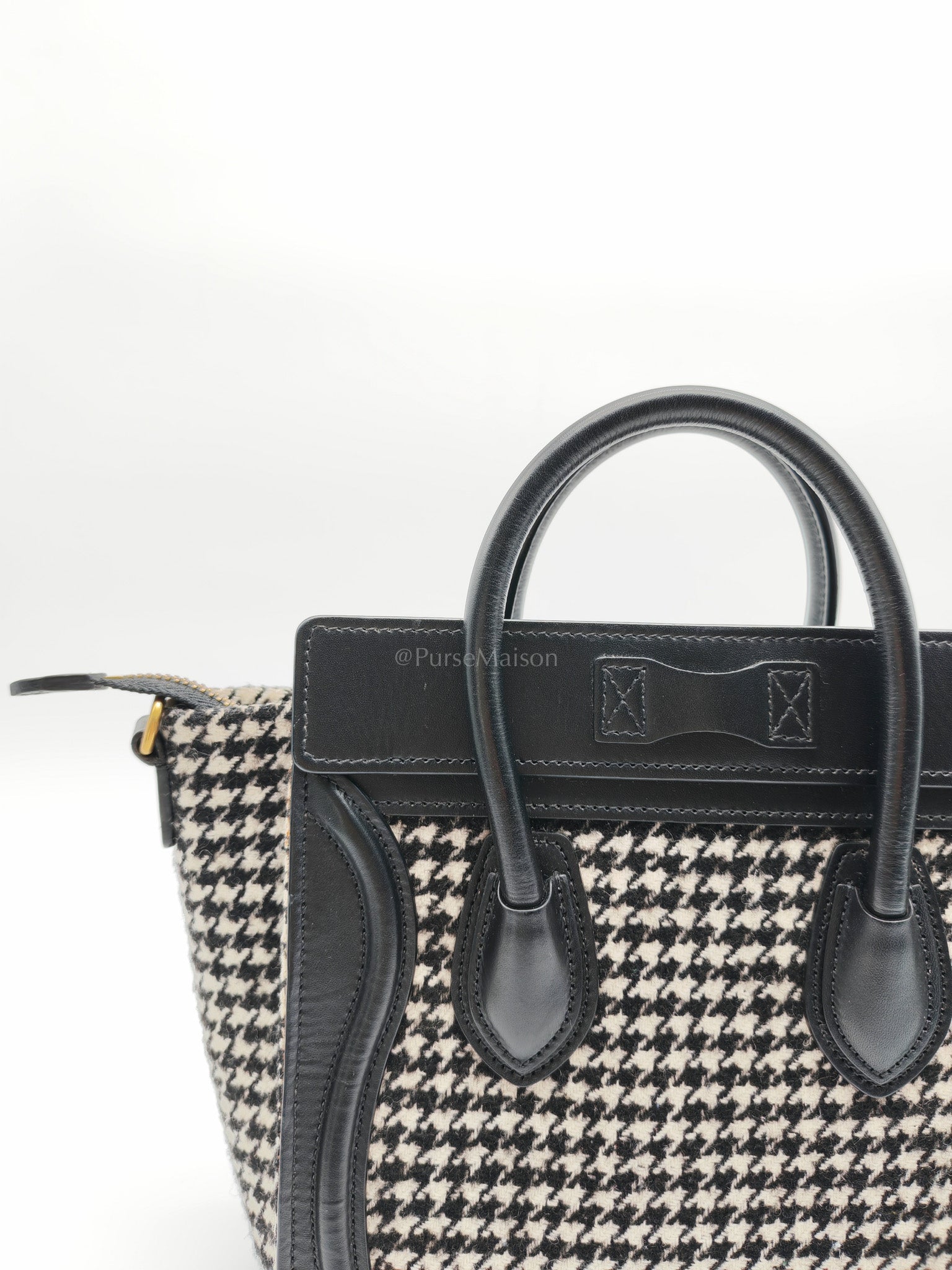 Nano Luggage Bag in Tweed Black & White Canvas | Purse Maison Luxury Bags Shop