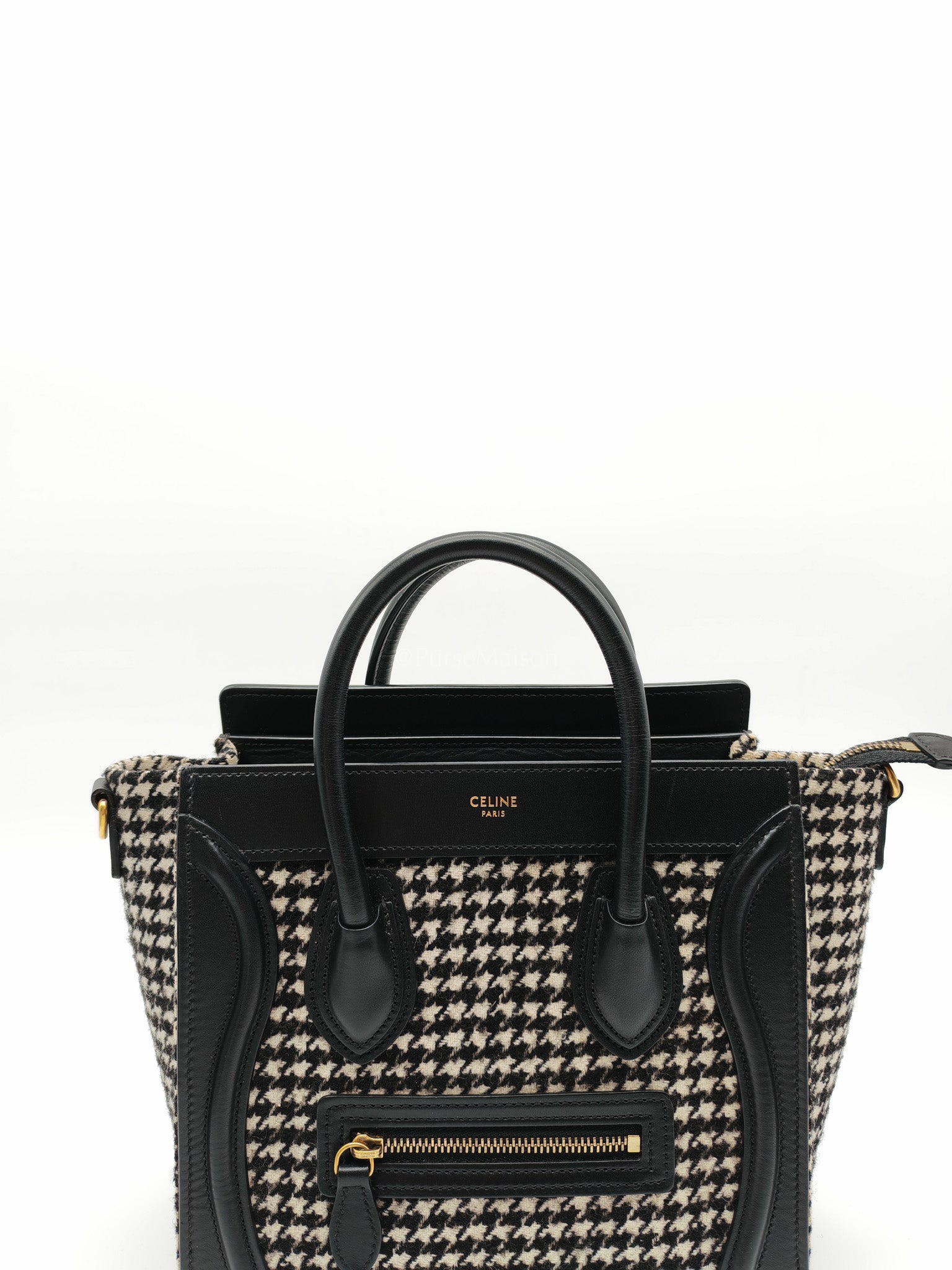 Nano Luggage Bag in Tweed Black & White Canvas | Purse Maison Luxury Bags Shop